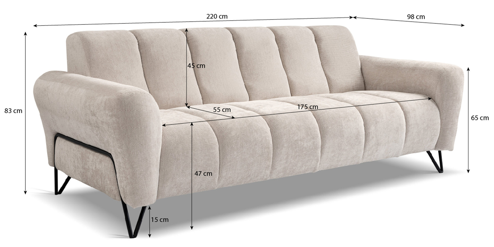 Dīvāns Volio 83/220/98 cm Storm 99 - N1 Home