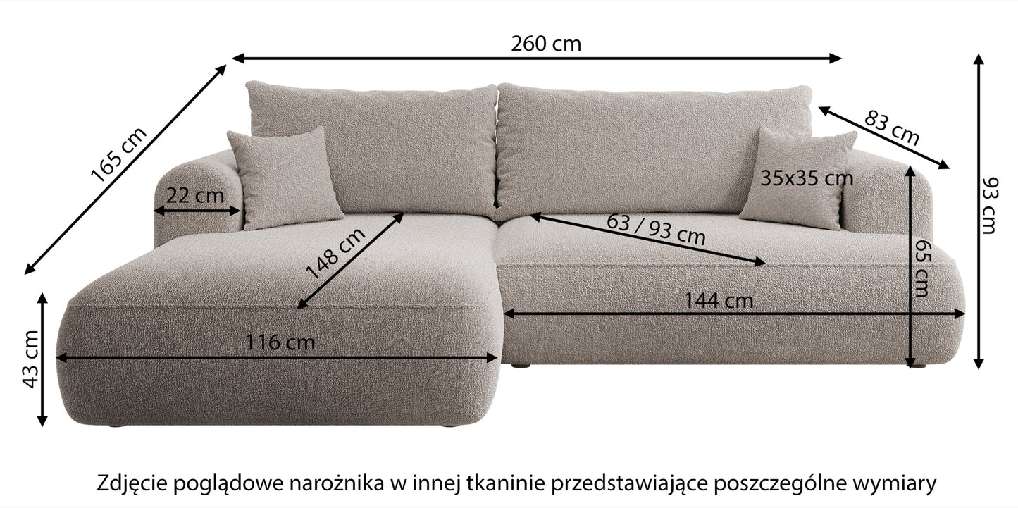 AVA Stūra dīvāns ar miega funkciju L-veida gaiši bēšs polsterējums, kreisa puse - N1 Home