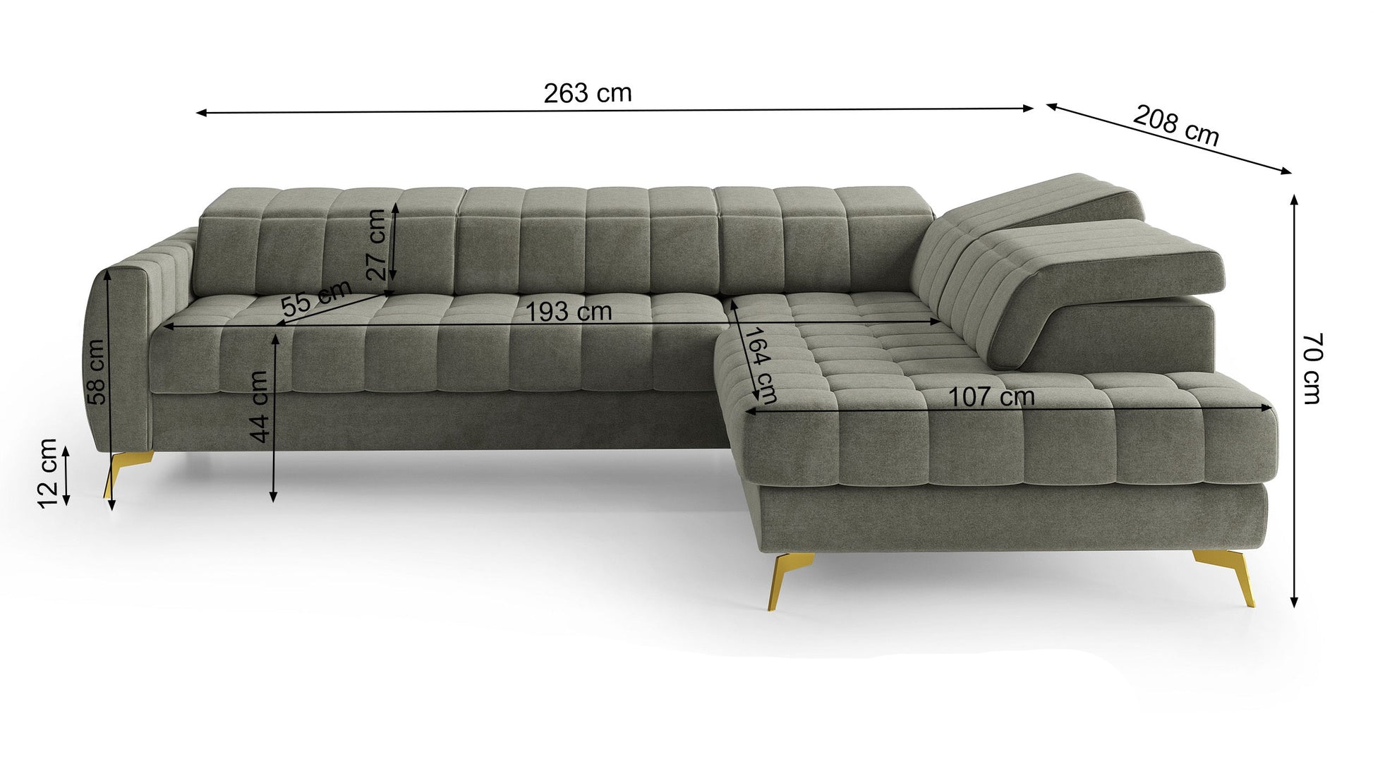 Dīvāns Perso 70/263/208 cm Castel 04 - N1 Home