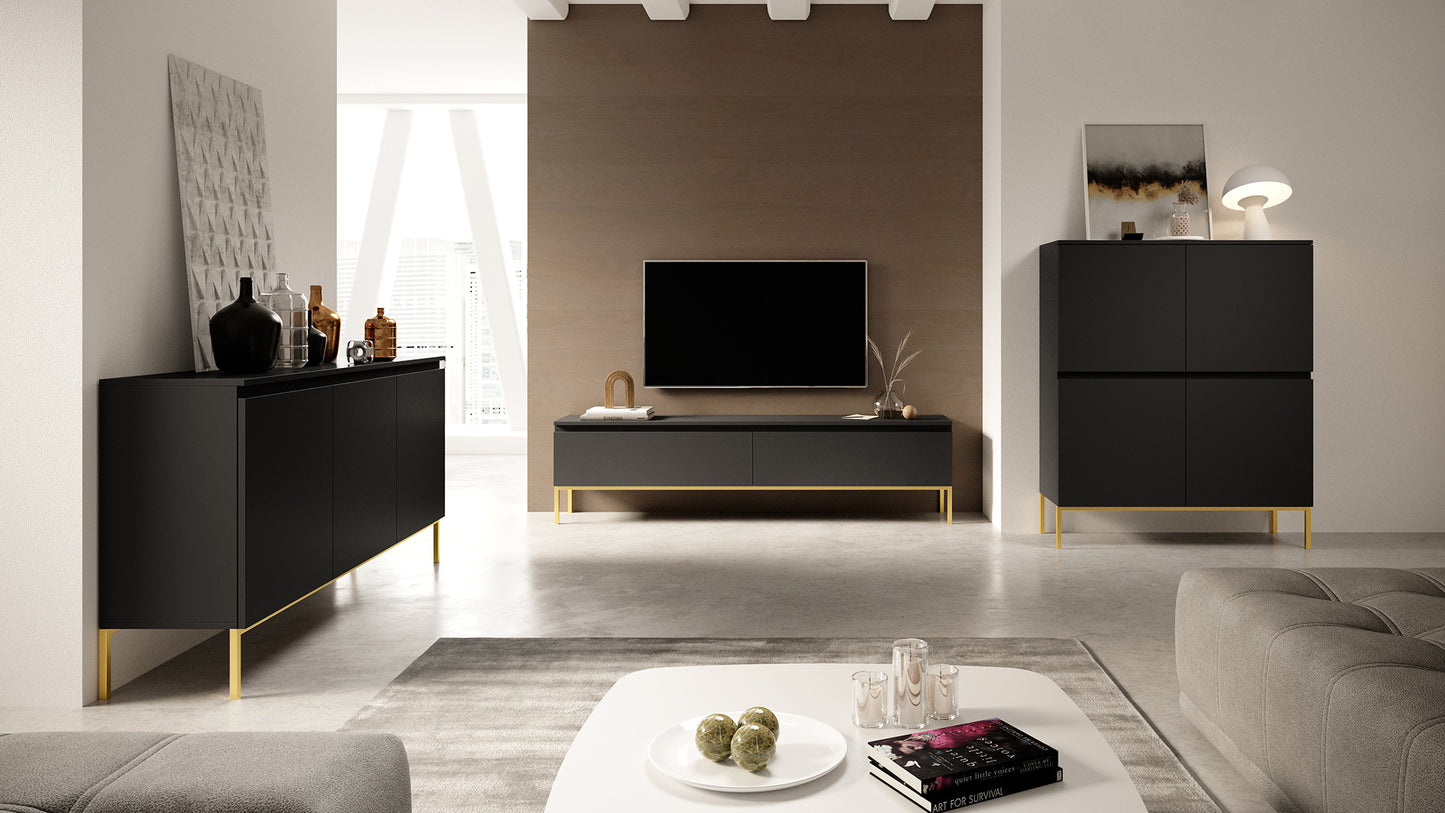 Kumode Bommo 150/77/35 cm melns/zelts