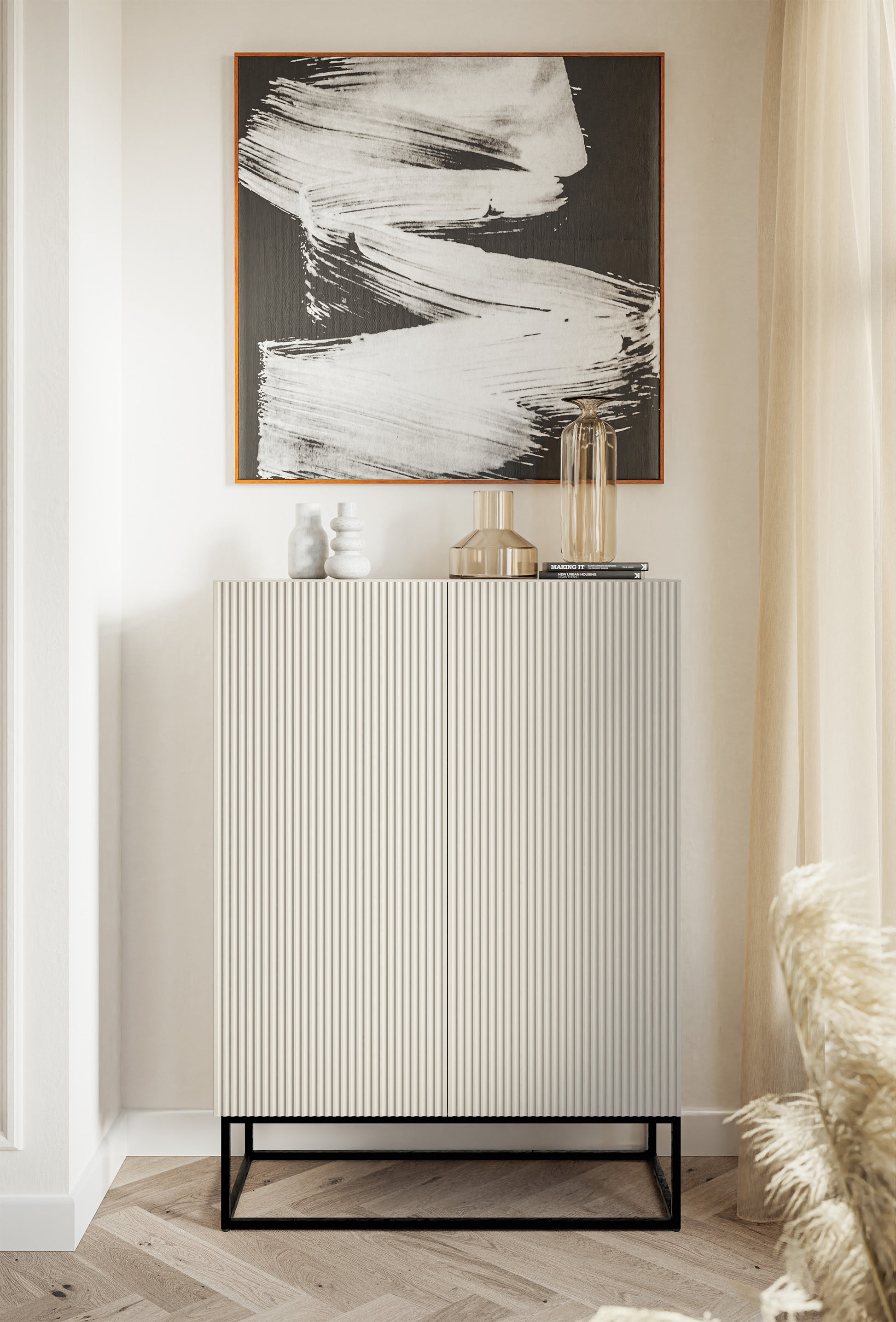 Kumode Velda 90/125/38 cm bēšs/melns - N1 Home