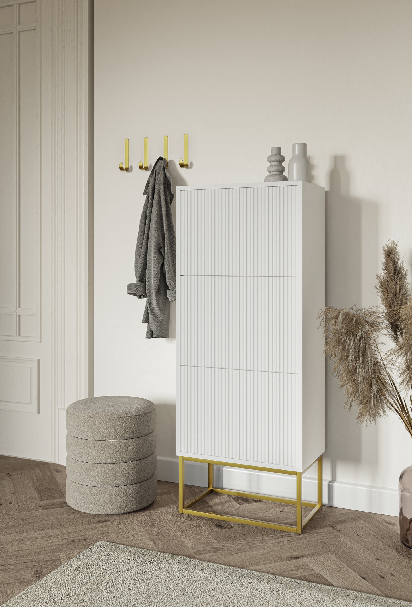 Apavu skapis Velda 50/30/125 cm balts/zelts