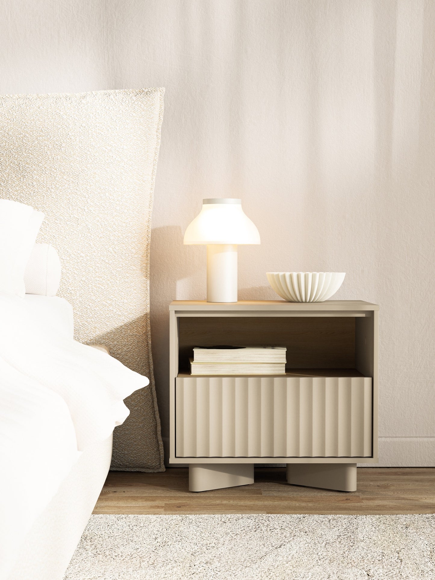 Naktsskapis Distri Riffle 50/46/35 cm Vičencas ozols/kašmirs