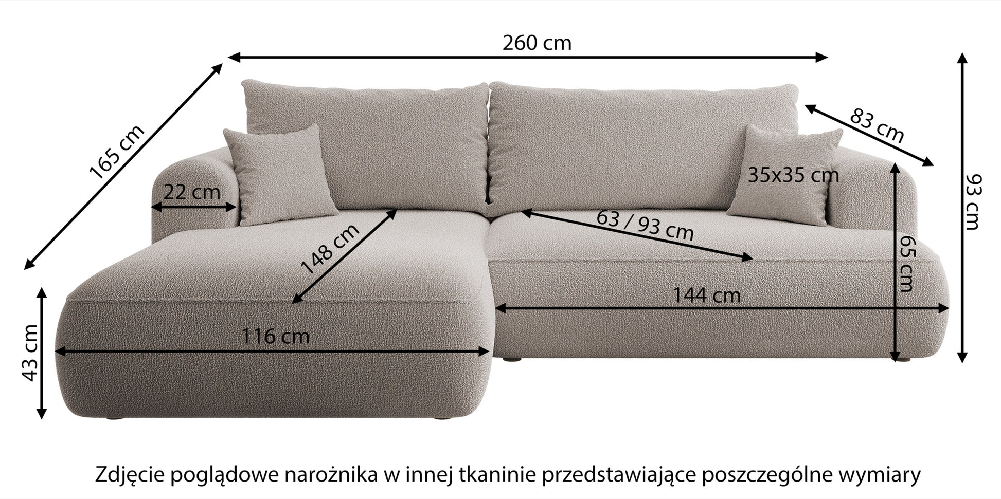 AVA Stūra dīvāns ar miega funkciju L-veida tumši bēšs polsterējums, kreisa puse - N1 Home