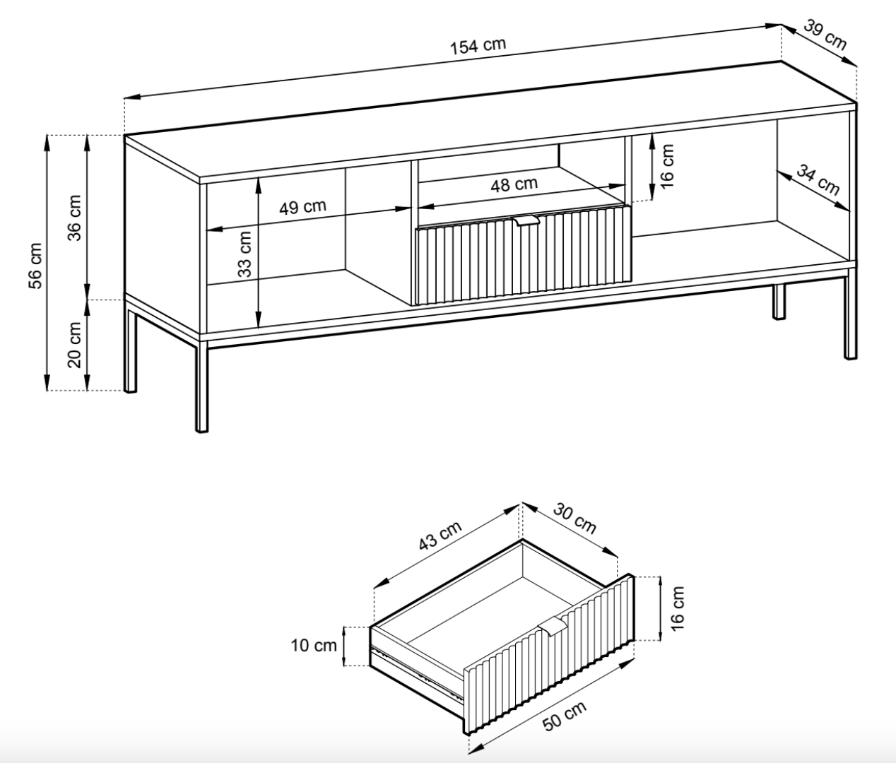 TV skapis NV 154x56x39 cm olīves/melns