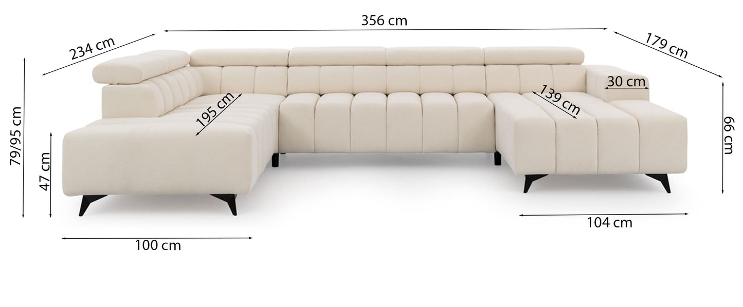 Dīvāns Roggus U 79/356/234 cm Sicuro 65 - N1 Home