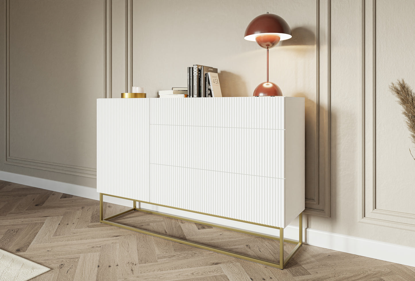 Kumode Velda 140/90/38 cm balts/zelts - N1 Home