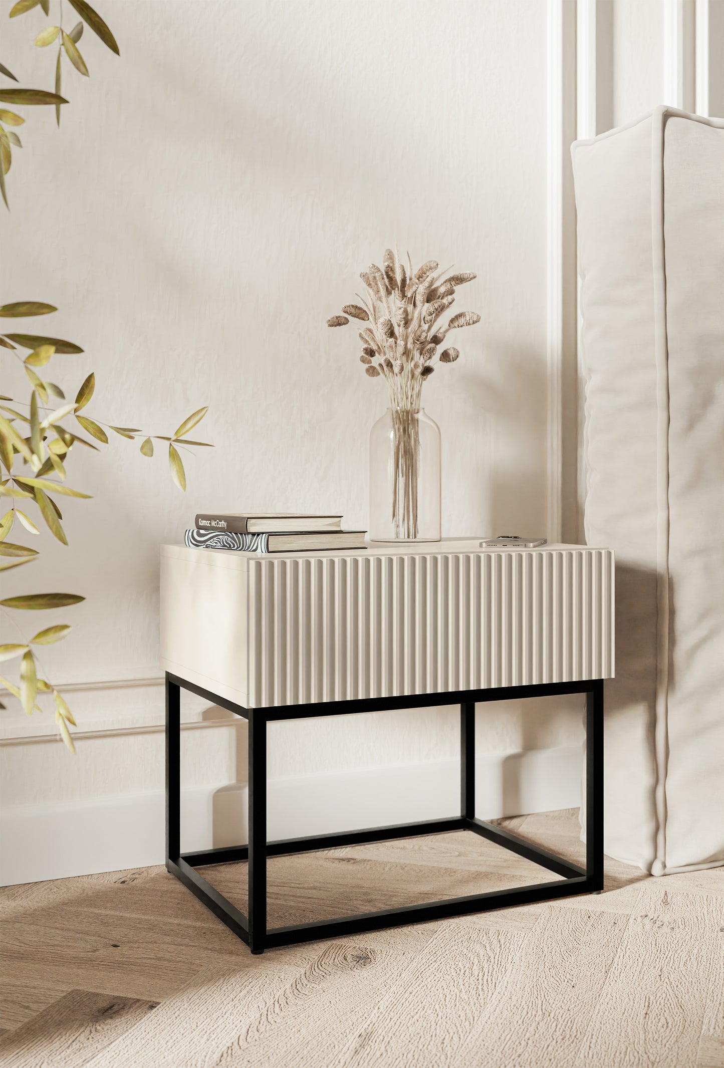 Naktsskapis Velda 50/44/35 cm bēšs/melns - N1 Home