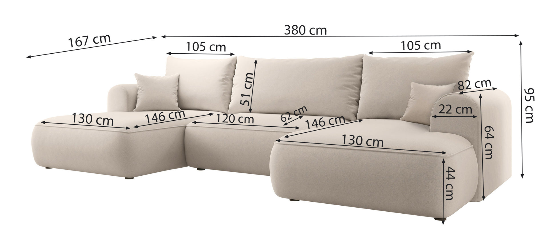 Dīvāns Ovors U 380/95/167 cm Castel 39 - N1 Home