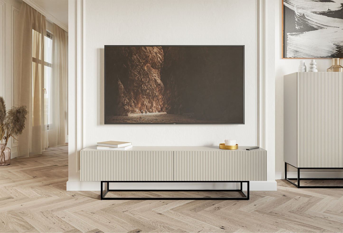 TV skapis Velda 175/46/31 cm bēšs/melns