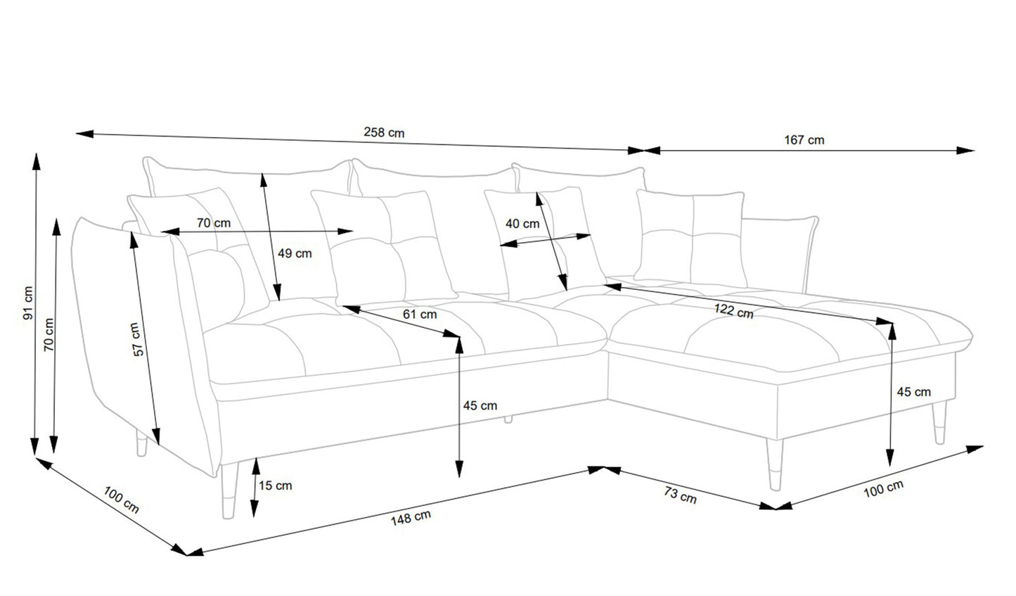 Dīvāns Bazlam 91/258/167 cm Matt Velvet 06 - N1 Home