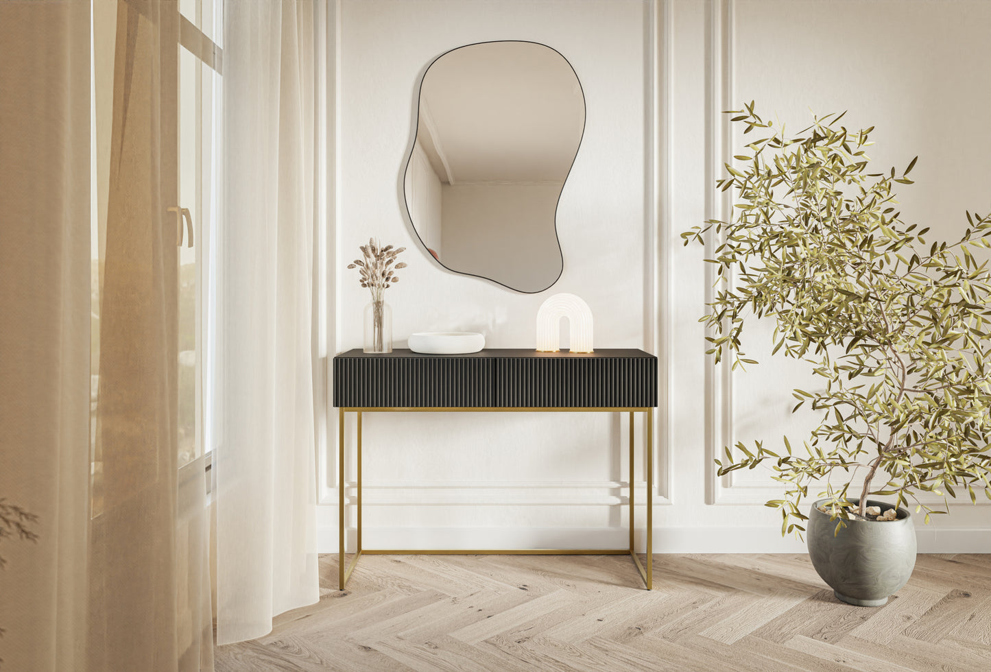 Konsole Velda 110/79/40 cm melns/zelts