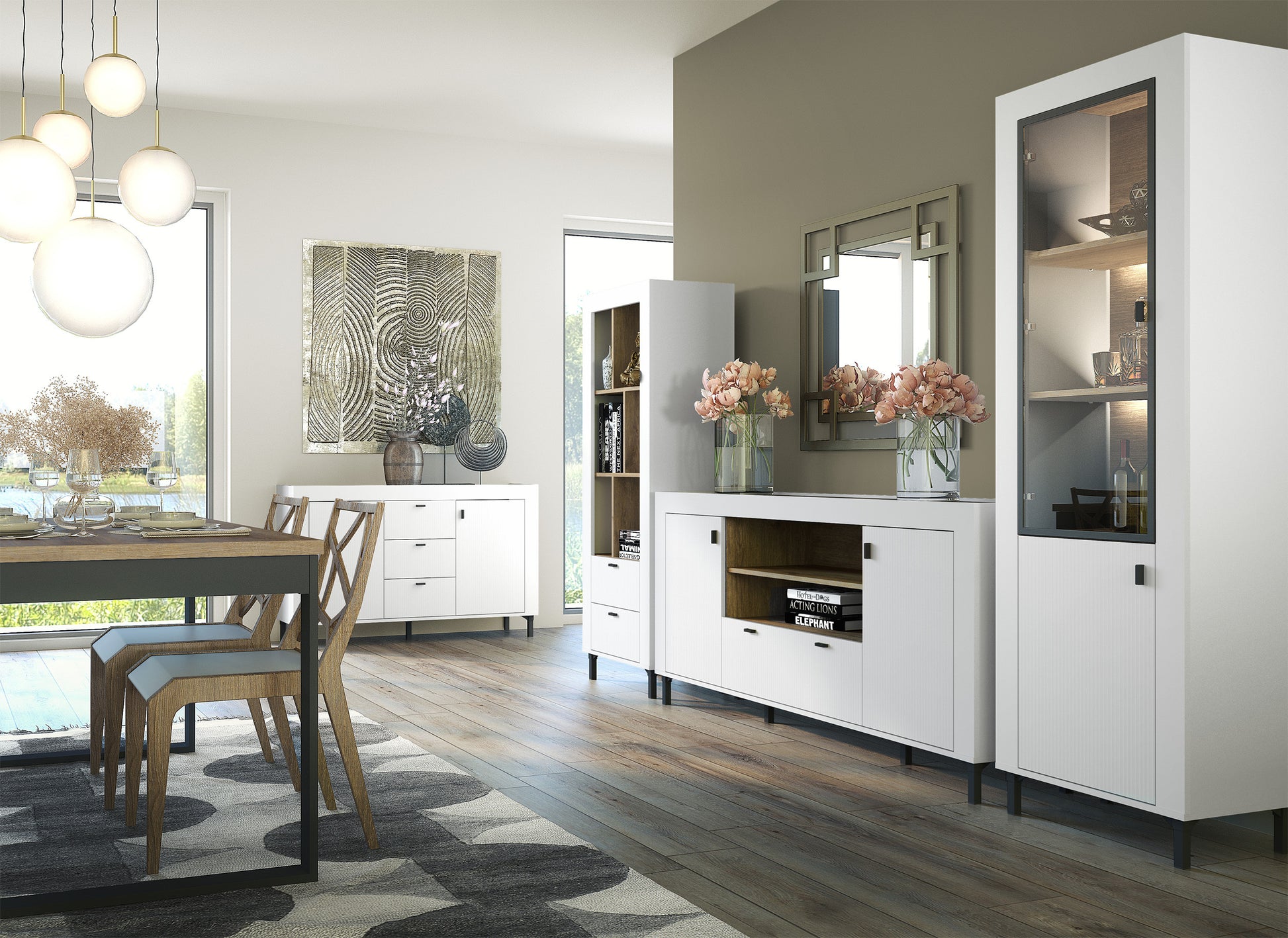 Vitrīna Lamos 56/148/38 cm balts/melns - N1 Home