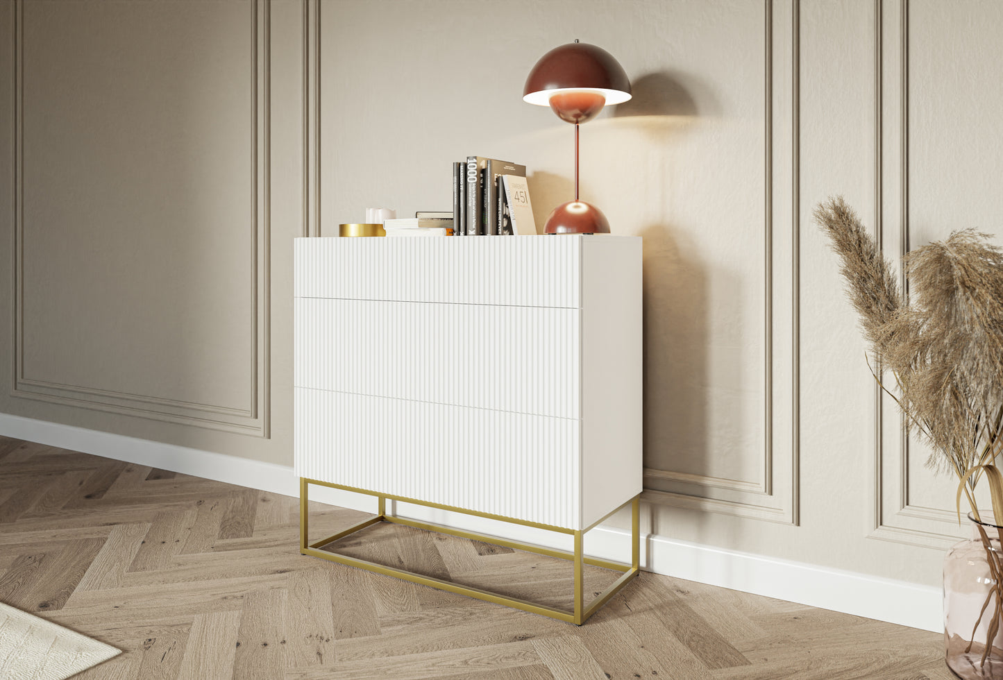 Kumode Velda 90/90/38 cm balts/zelts - N1 Home