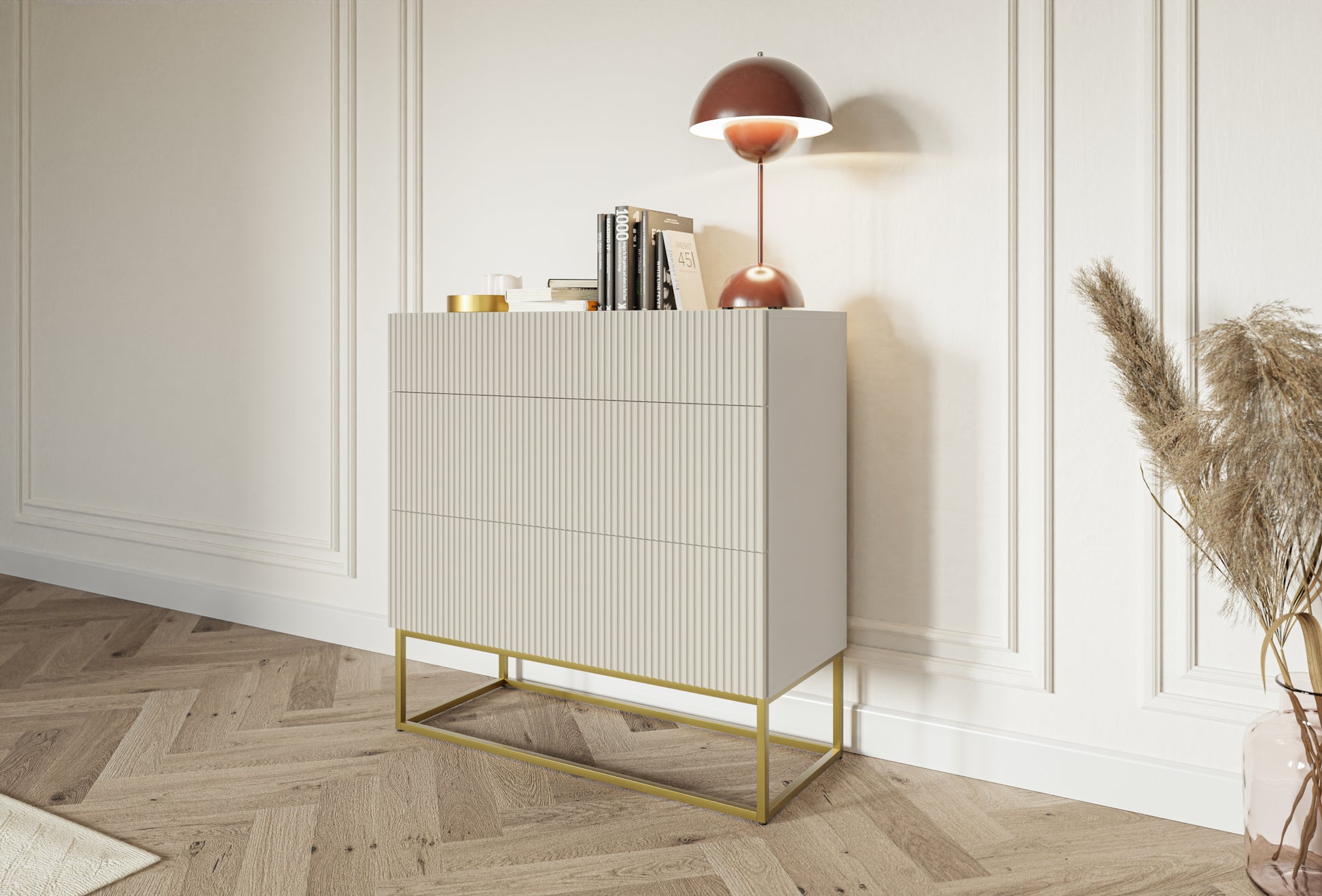 Kumode Velda 90/90/38 cm bēšs/zelts - N1 Home