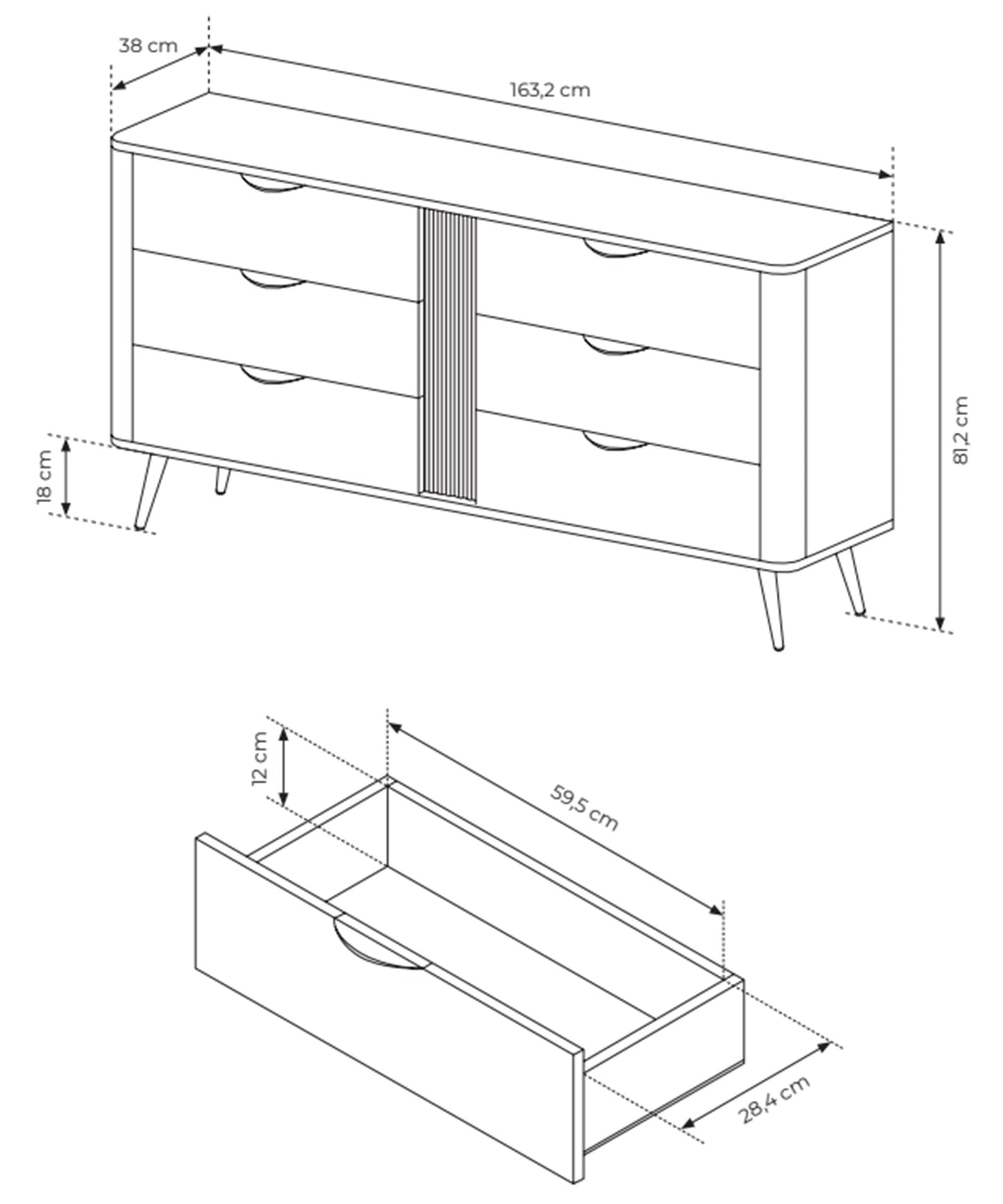 Kumode Verto 81/163/38 cm Dunin ozols