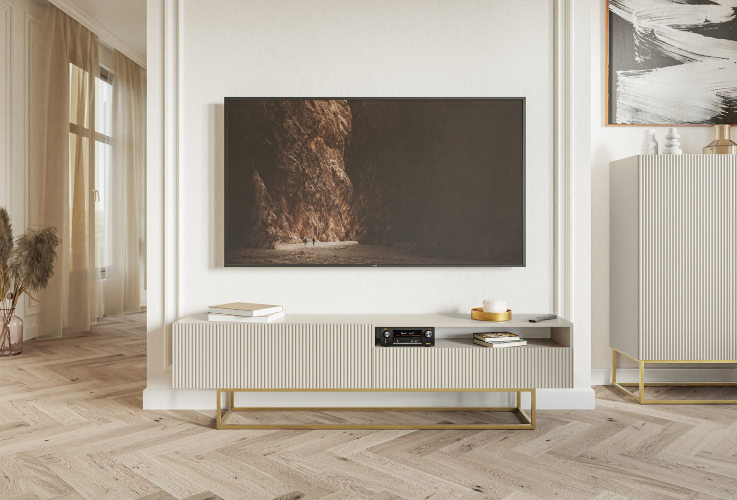 TV skapis Velda A 175/46/31 cm bēšs/zelts