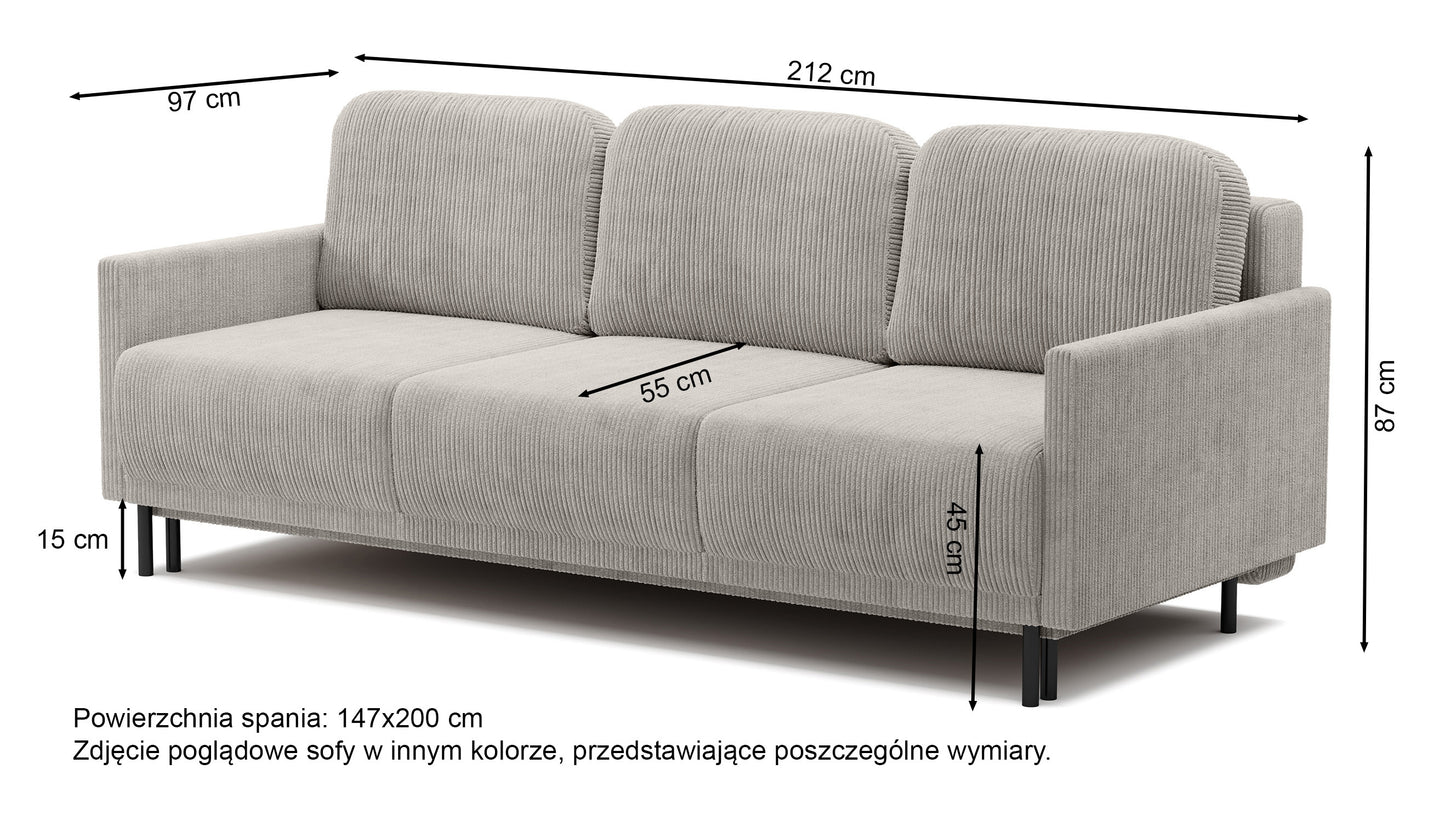 NOMIEL Trīsvietīgs dīvāns-gulta ar glabāšanas kasti, vara velvets - N1 Home