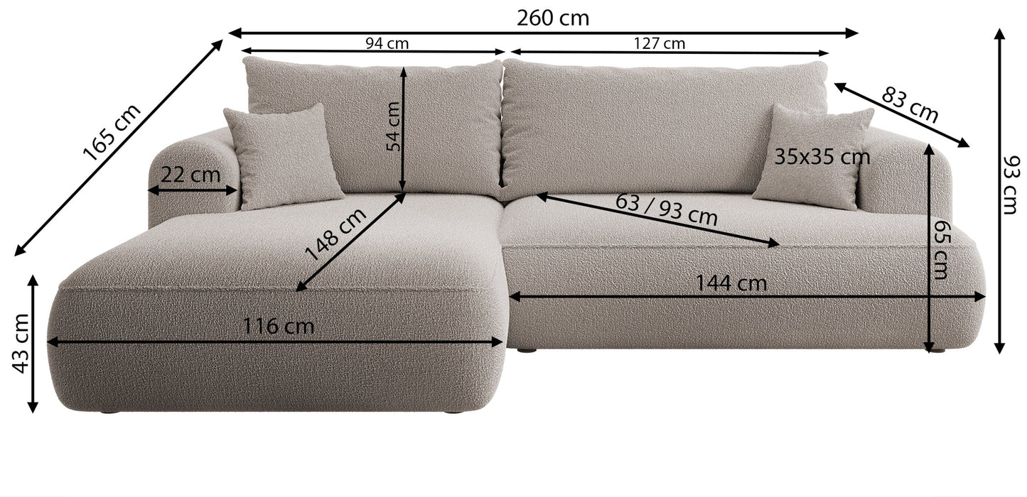Dīvāns Ovors 260/93/165 cm Puente 80 - N1 Home