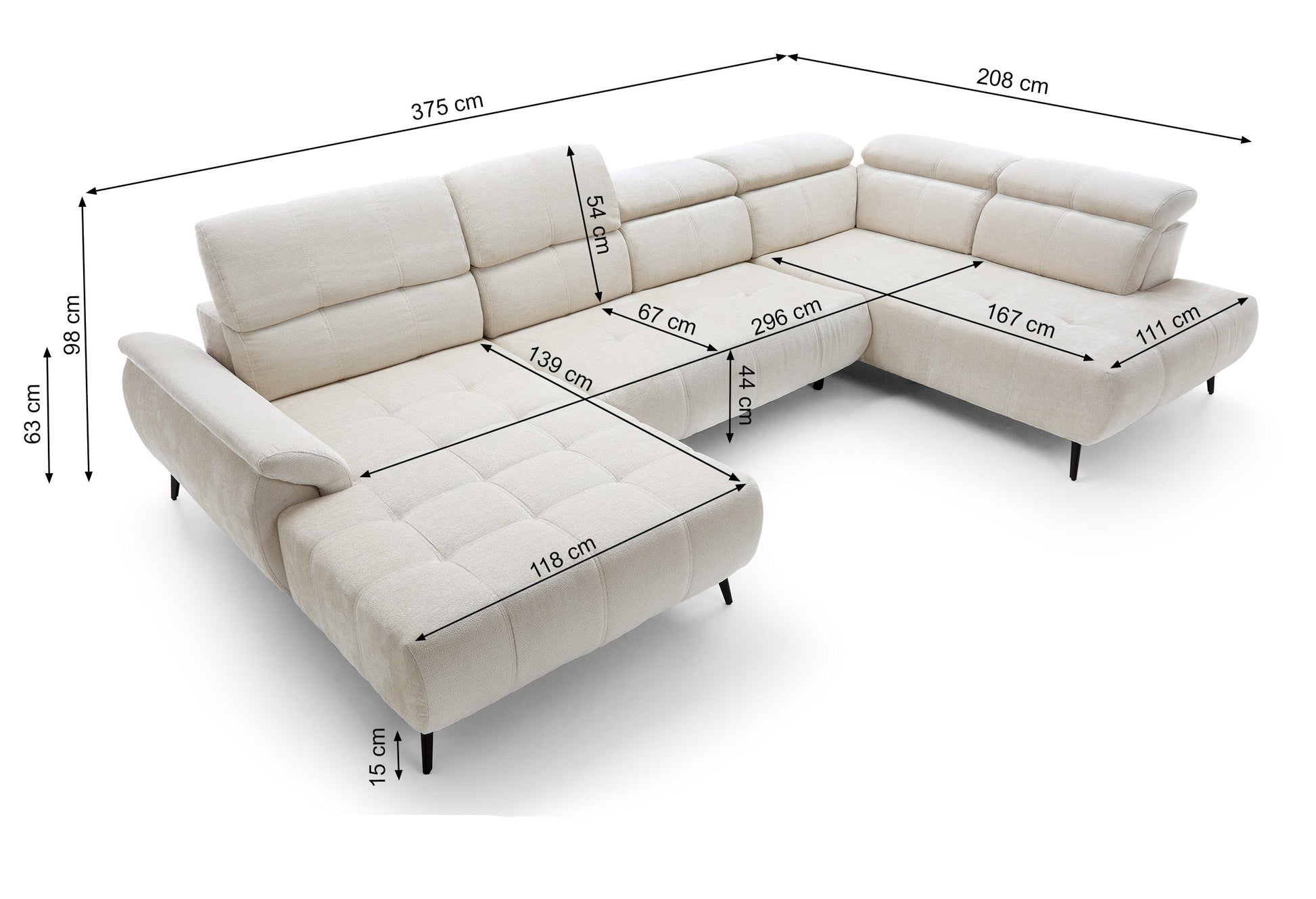 Dīvāns Matio U 98/375/208 cm Aphrodite 03 - N1 Home