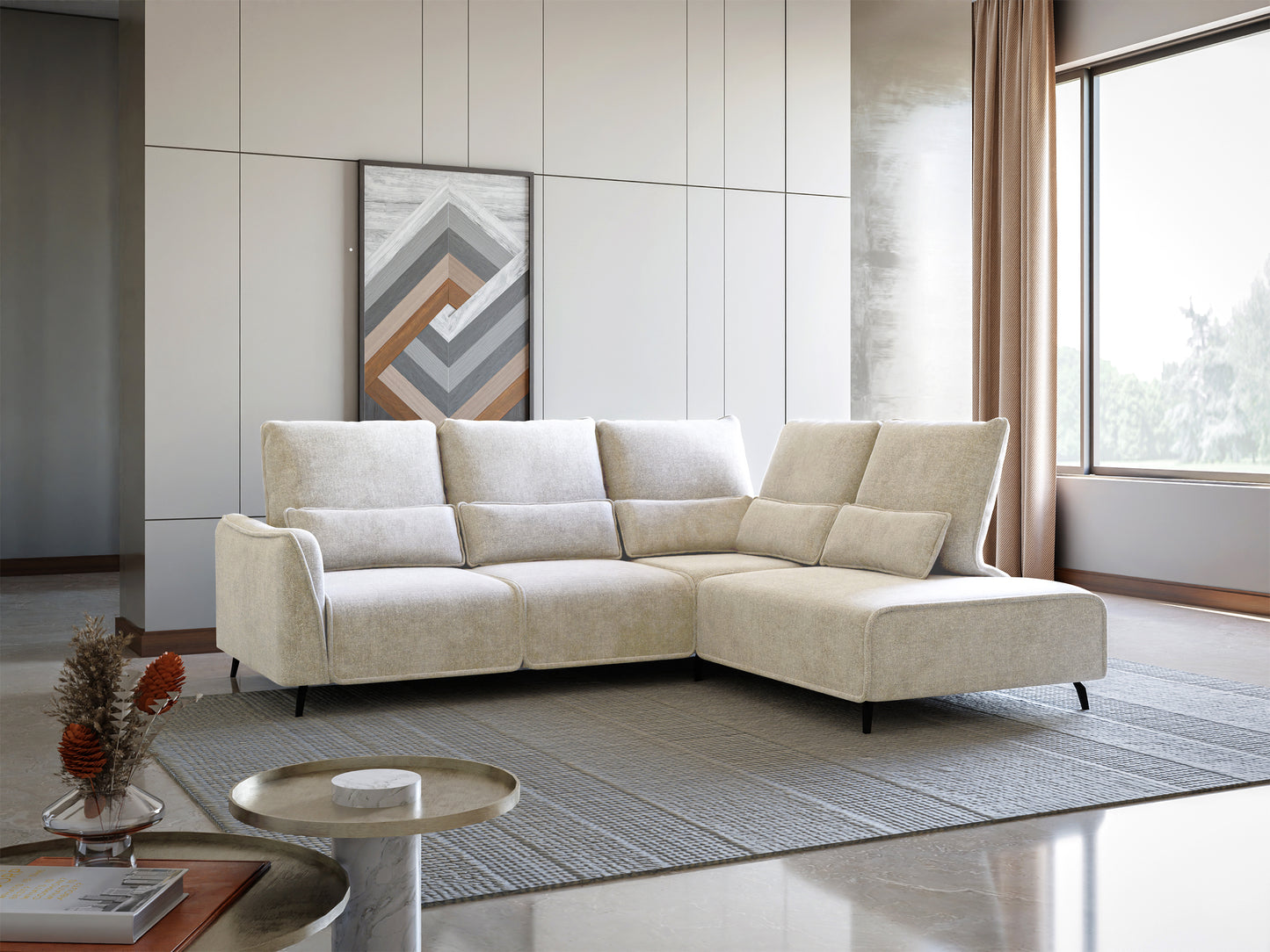 Dīvāns ar pufu Ruma 94/260/208 cm Storm 02 - N1 Home