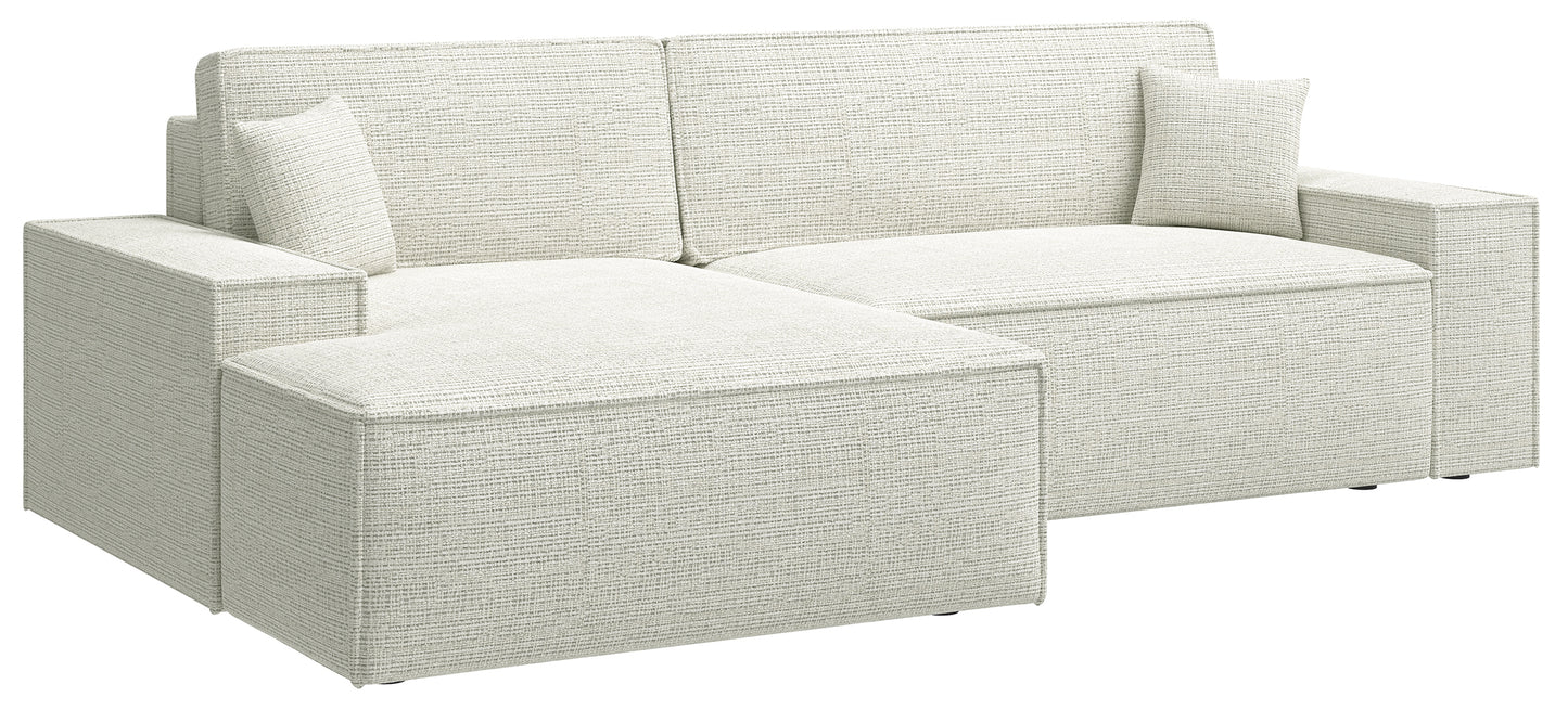 REFESE L-veida dīvāns ar gulēšanas funkciju un glabāšanas kasti, gaiši pelēks šenils, kreisa puse Cremona 01 - N1 Home