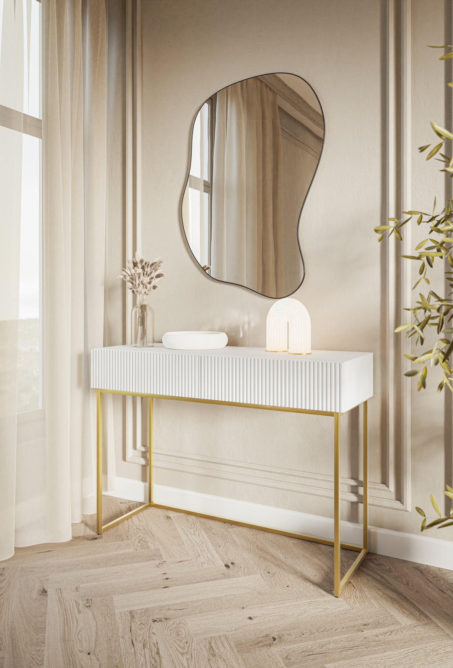 Konsole Velda 110/79/40 cm balts/zelts