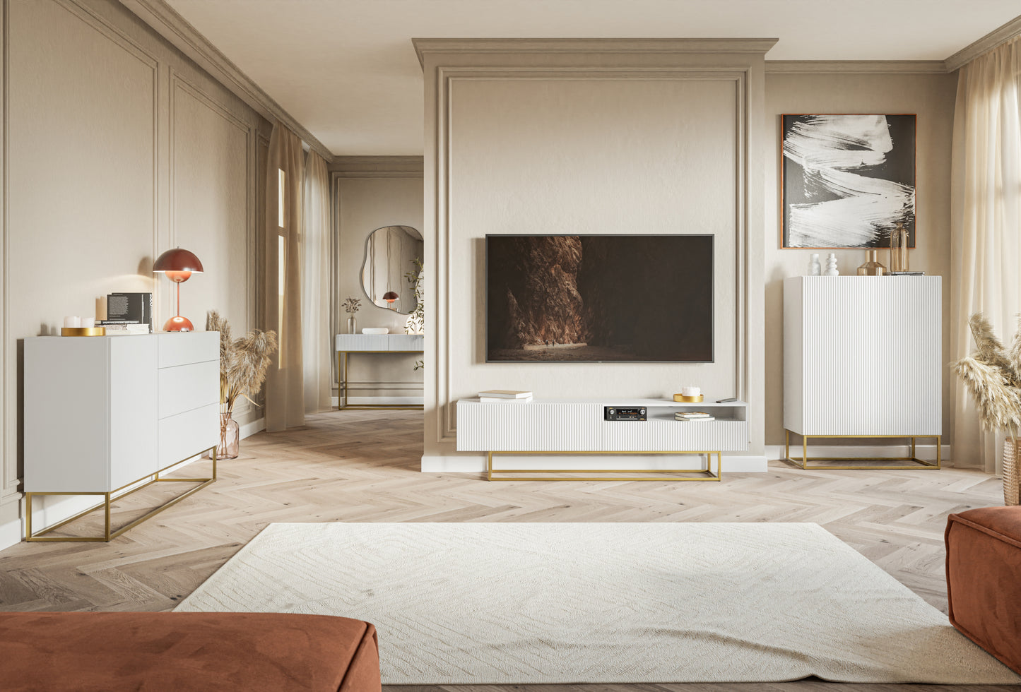 Kumode Velda 140/90/38 cm balts/zelts - N1 Home