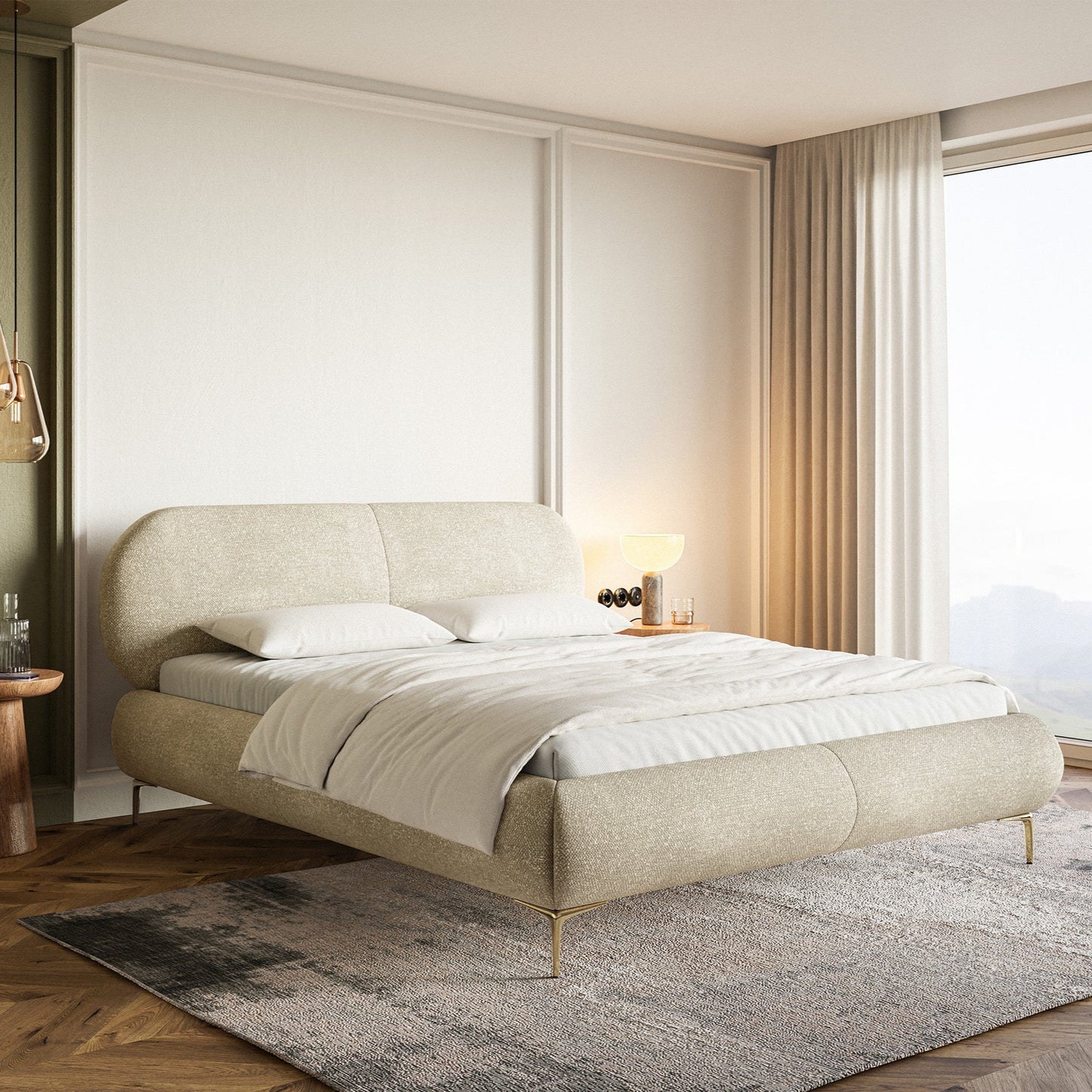 Gulta ar konteineru Valeo 140/160/180x 200 cm Melody 13 (Agmamito),zelta kājas - N1 Home