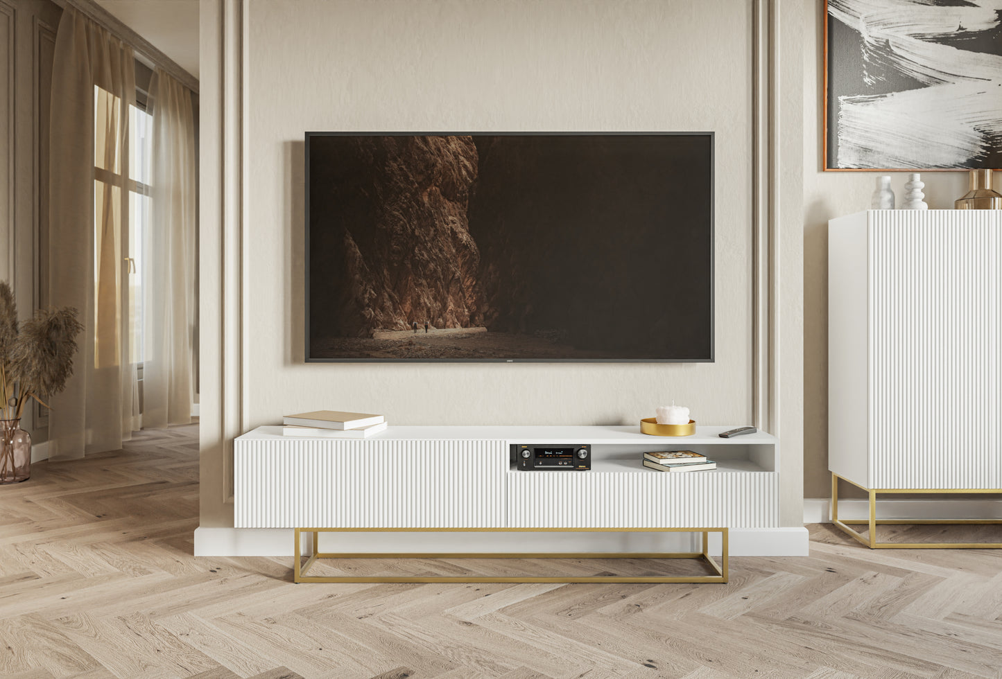 TV skapis Velda A 175/46/31 cm balts/zelts