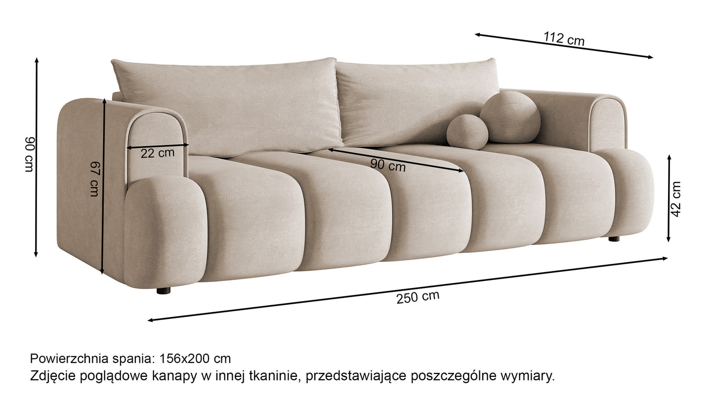 KARDELINO  trīsvietīgs dīvāns ar gulēšanas funkciju, bēšs, hidrofobizēts šenils - N1 Home