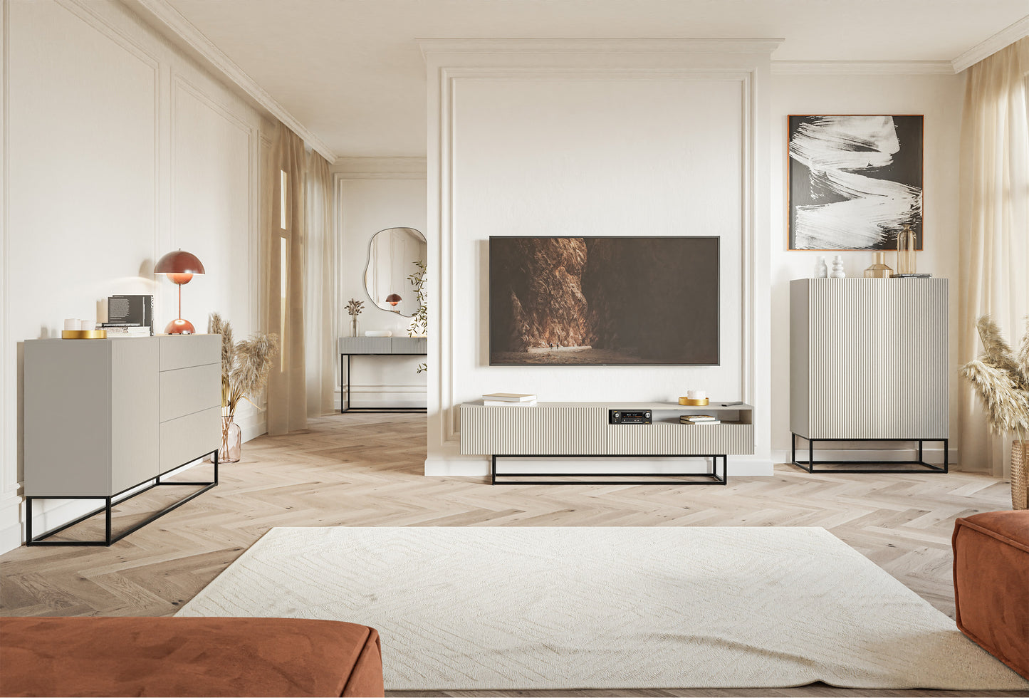 Kumode Velda 90/90/38 cm bēšs/melns - N1 Home