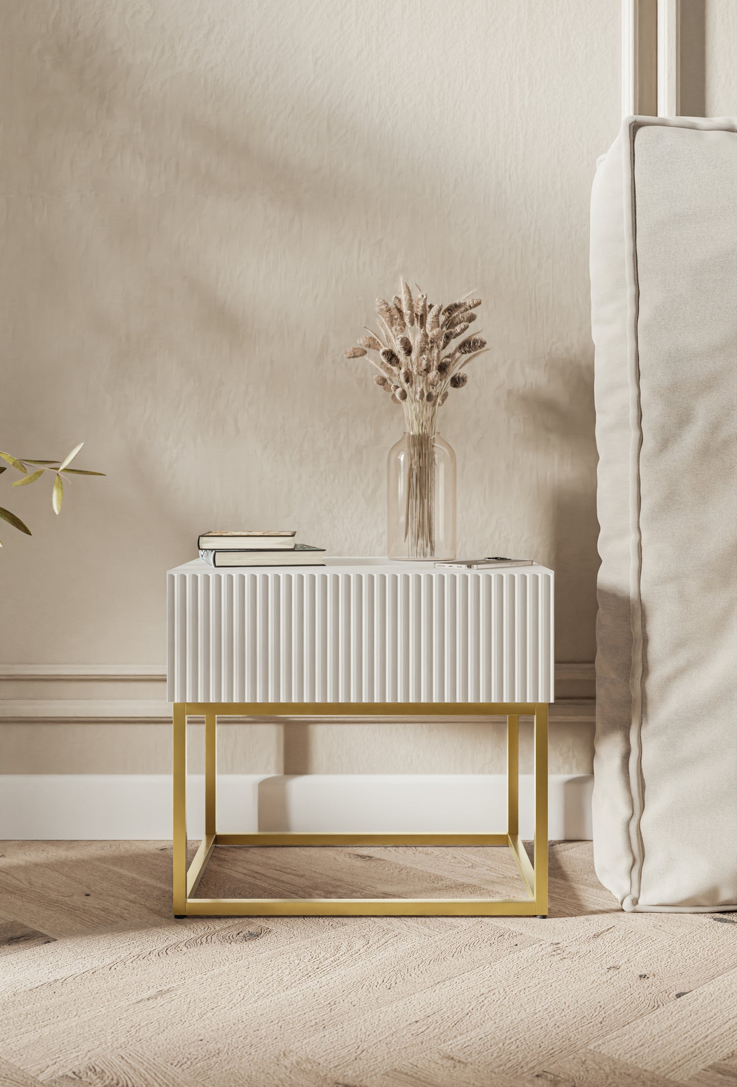 Naktsskapis Velda 50/44/35 cm balts/zelts - N1 Home