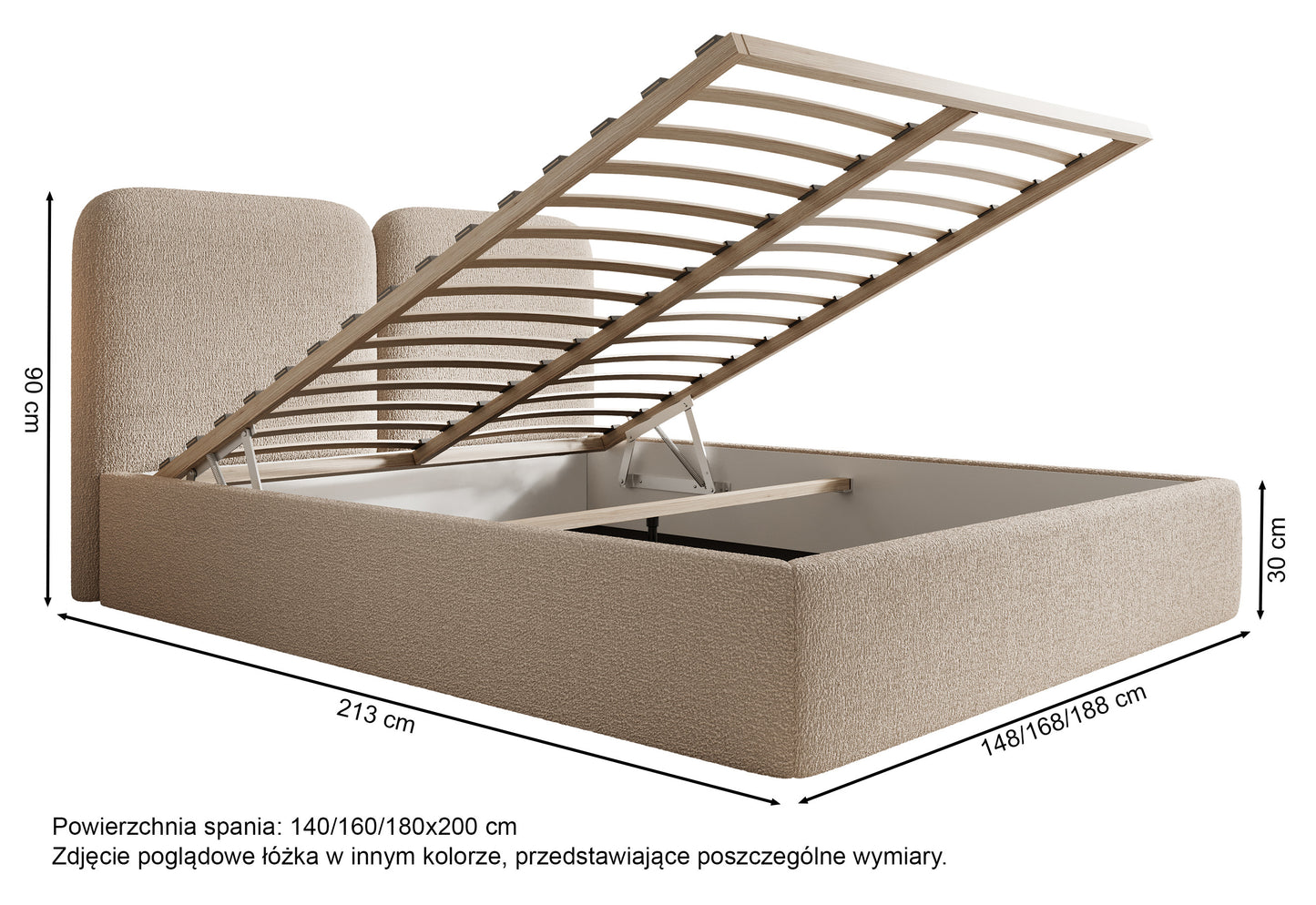 TINSOLO Mīkstā gulta 140/160/180x200 cm ar glabāšanas kasti, bēšs krāsā - N1 Home