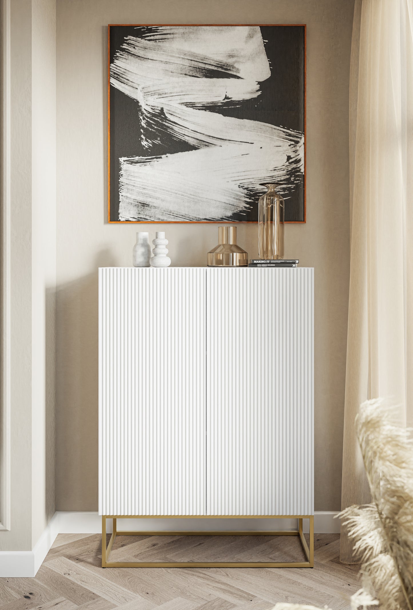 Kumode Velda 90/125/38 cm balts/zelts - N1 Home