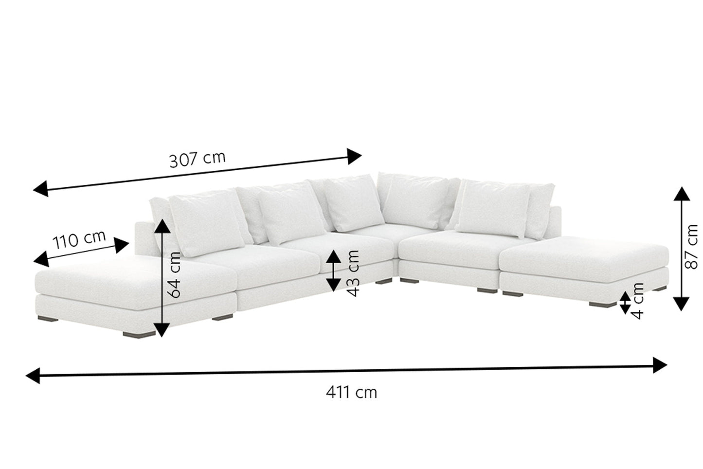 Dīvāns Milia 87/411/307 cm Grande 81