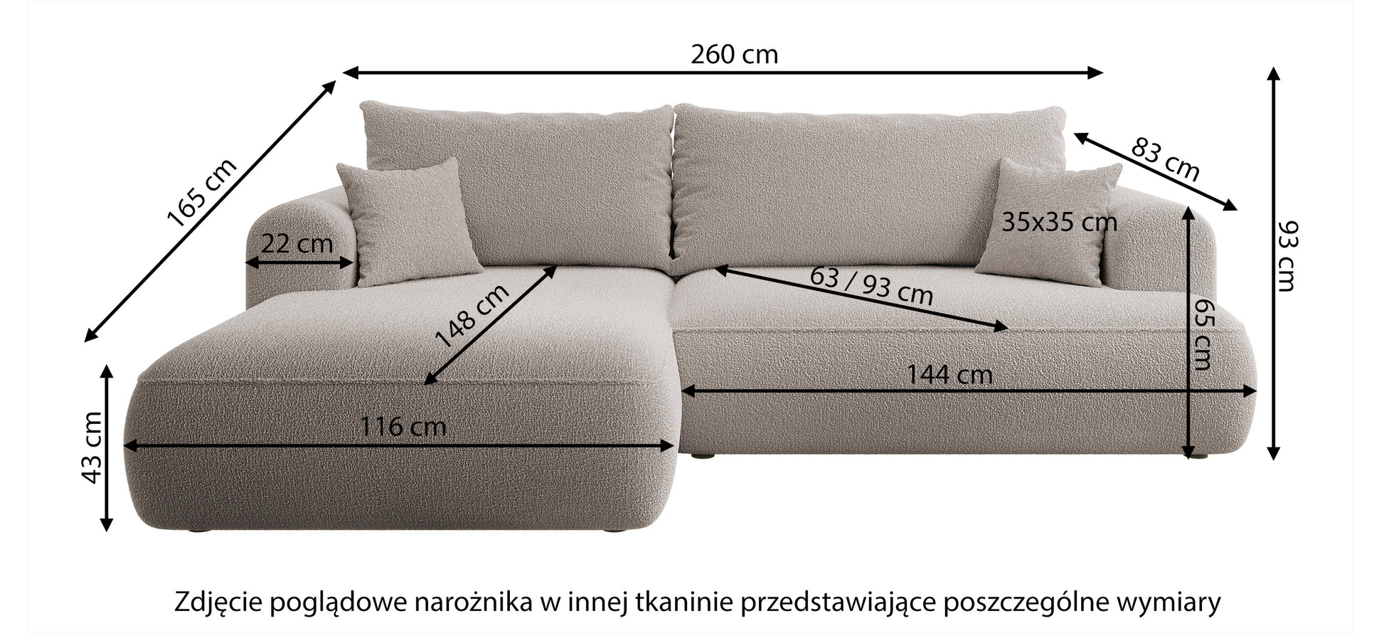 AVA Stūra dīvāns ar miega funkciju L-veida tumši pelēks polsterējums, laba puse - N1 Home