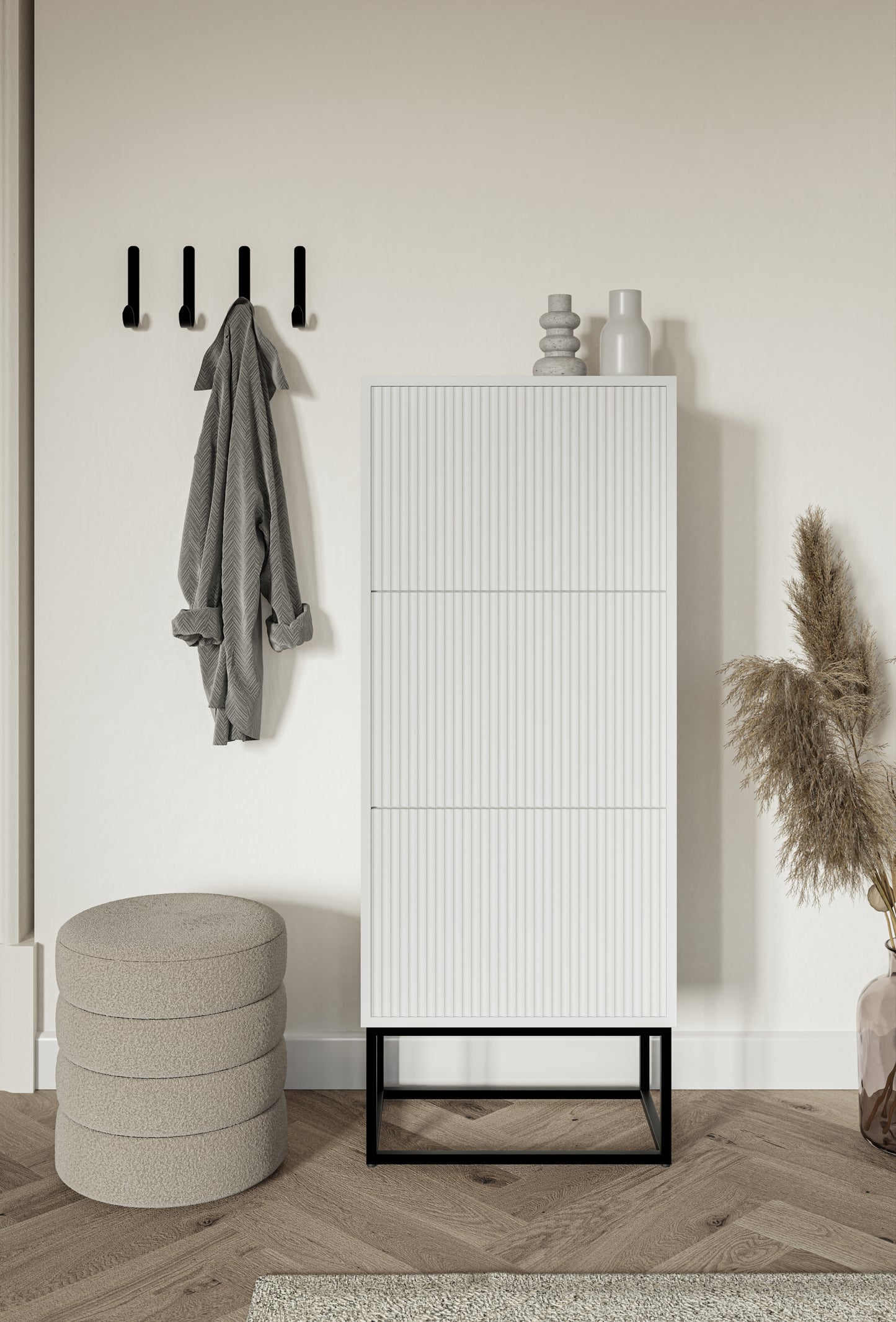 Apavu skapis Velda 50/30/125 cm balts/melns