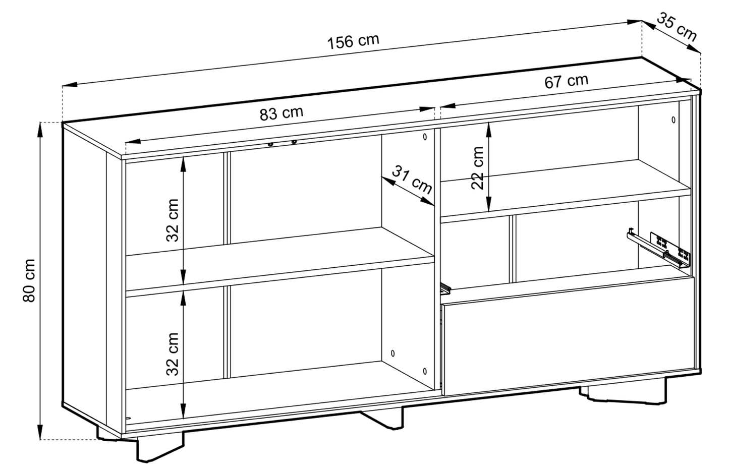 Kumode Distri 156/80/35 cm Vičencas ozols/kašmirs