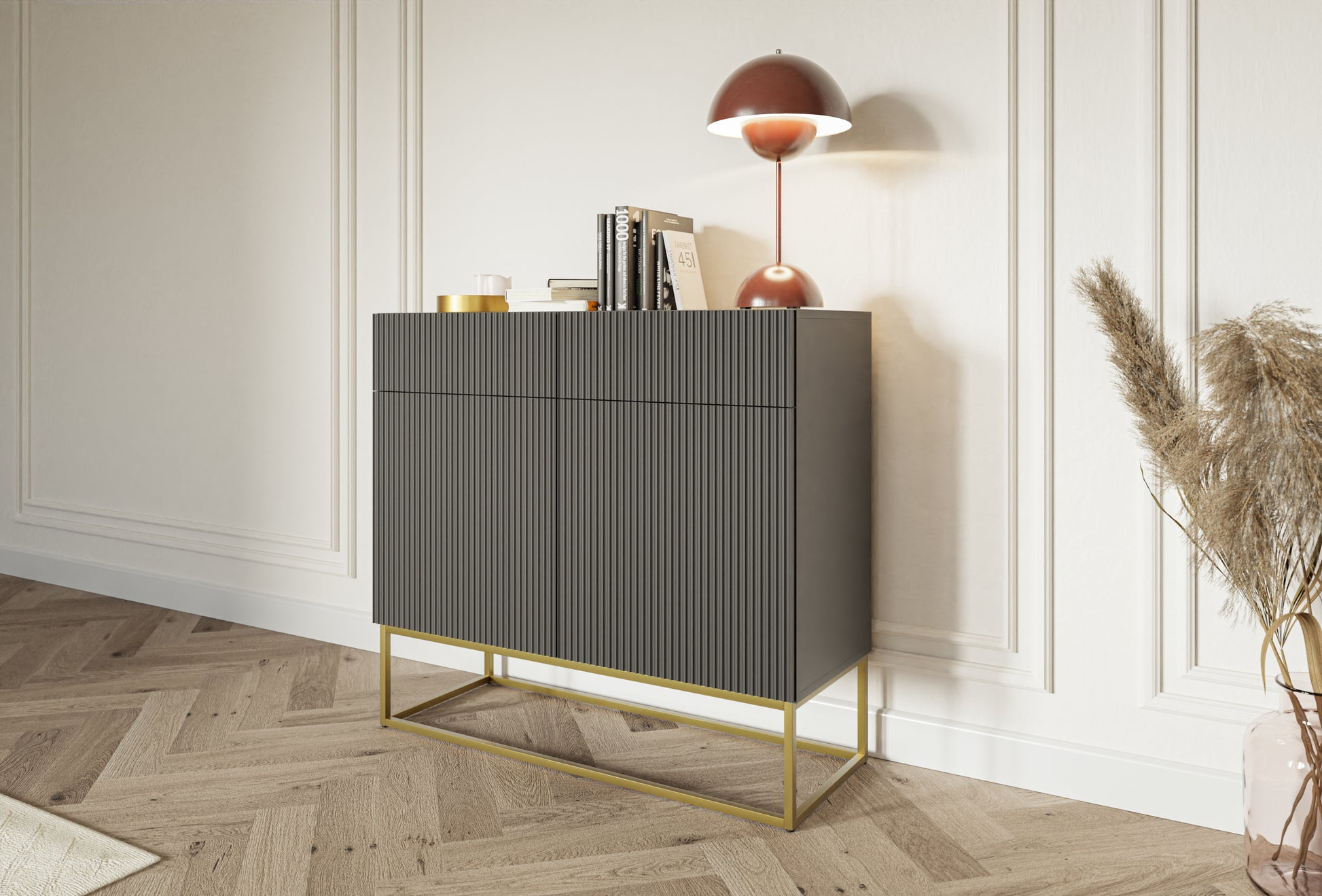 Kumode Velda  100/90/38 cm melns/zelts - N1 Home