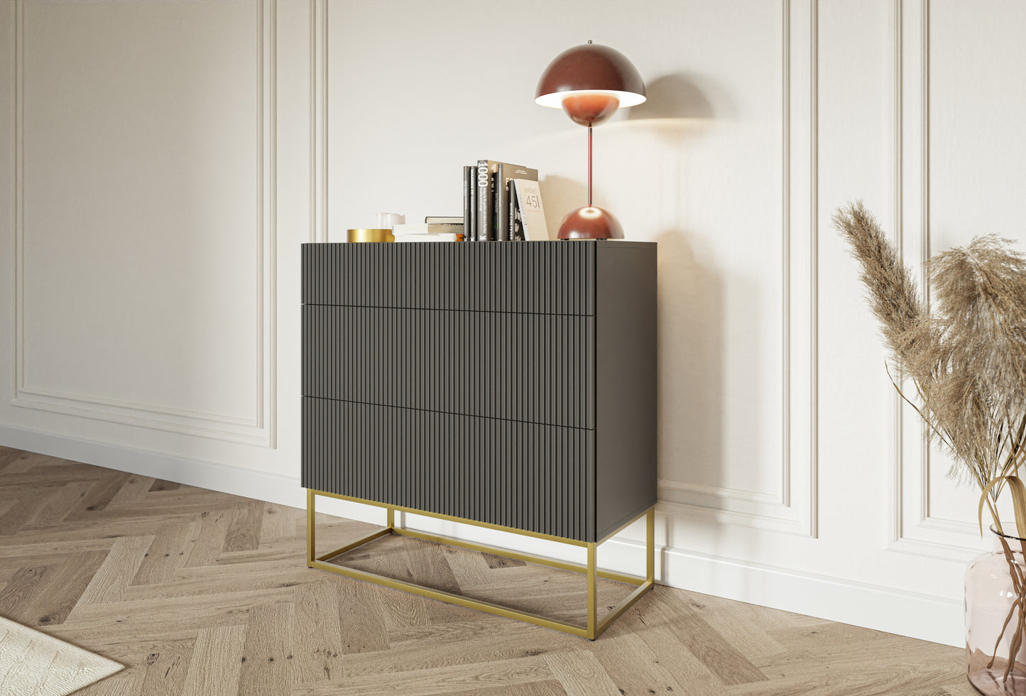 Kumode Velda 90/90/38 cm melns/zelts - N1 Home