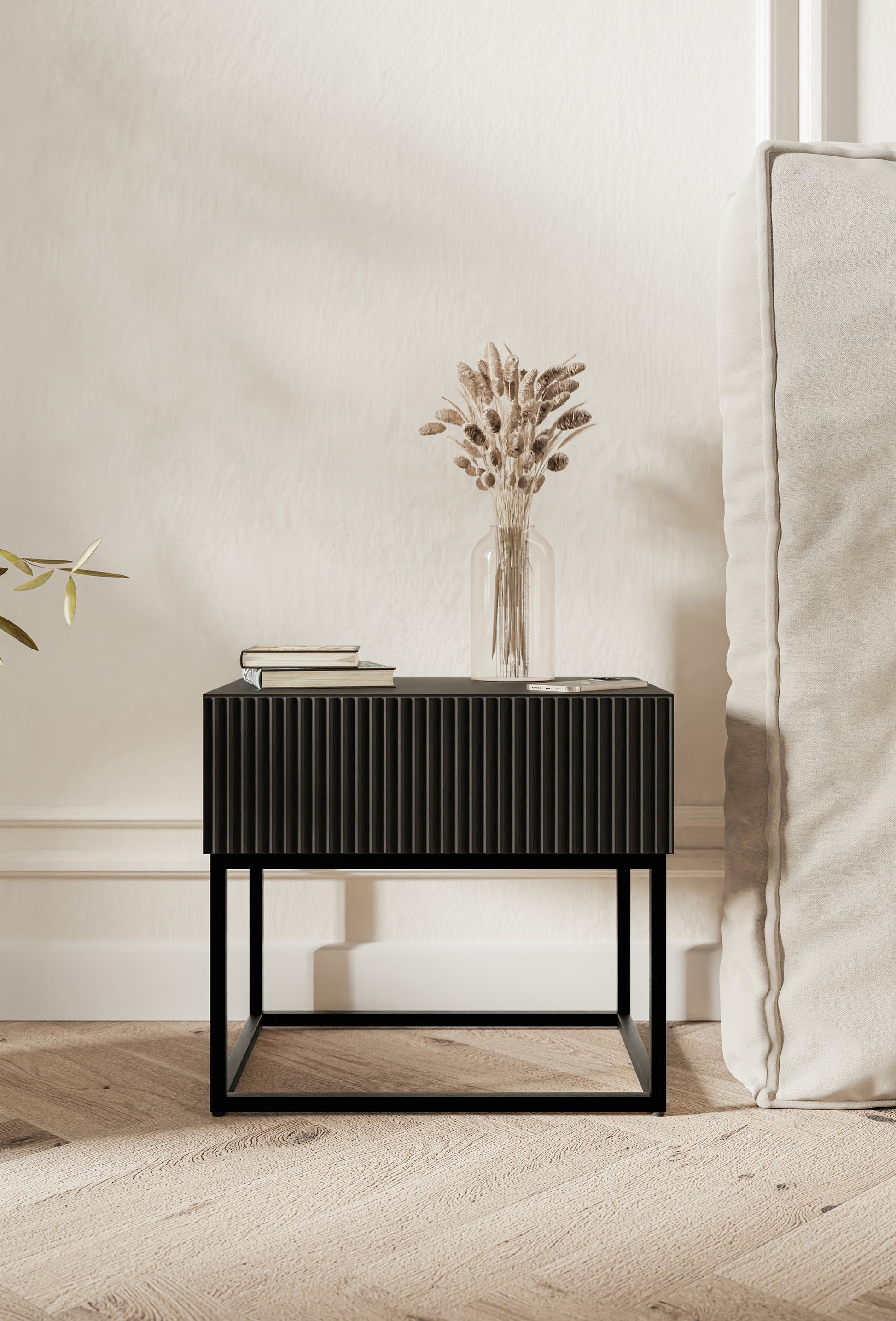 Naktsskapis Velda 50/44/35 cm melns/melns - N1 Home