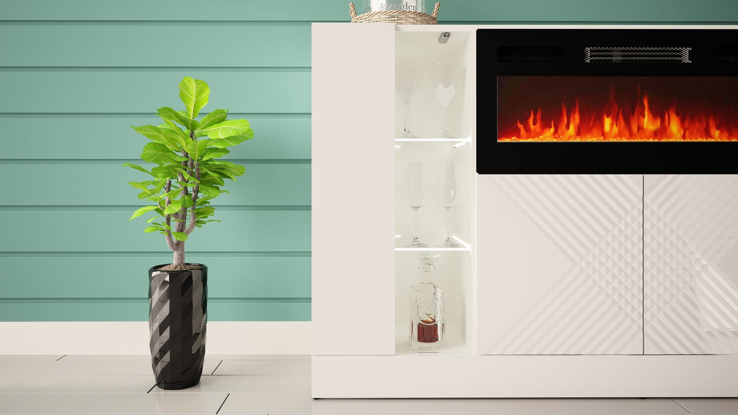 Kumode ar elektrisko kamīnu Dalika 160/90/35 cm balts