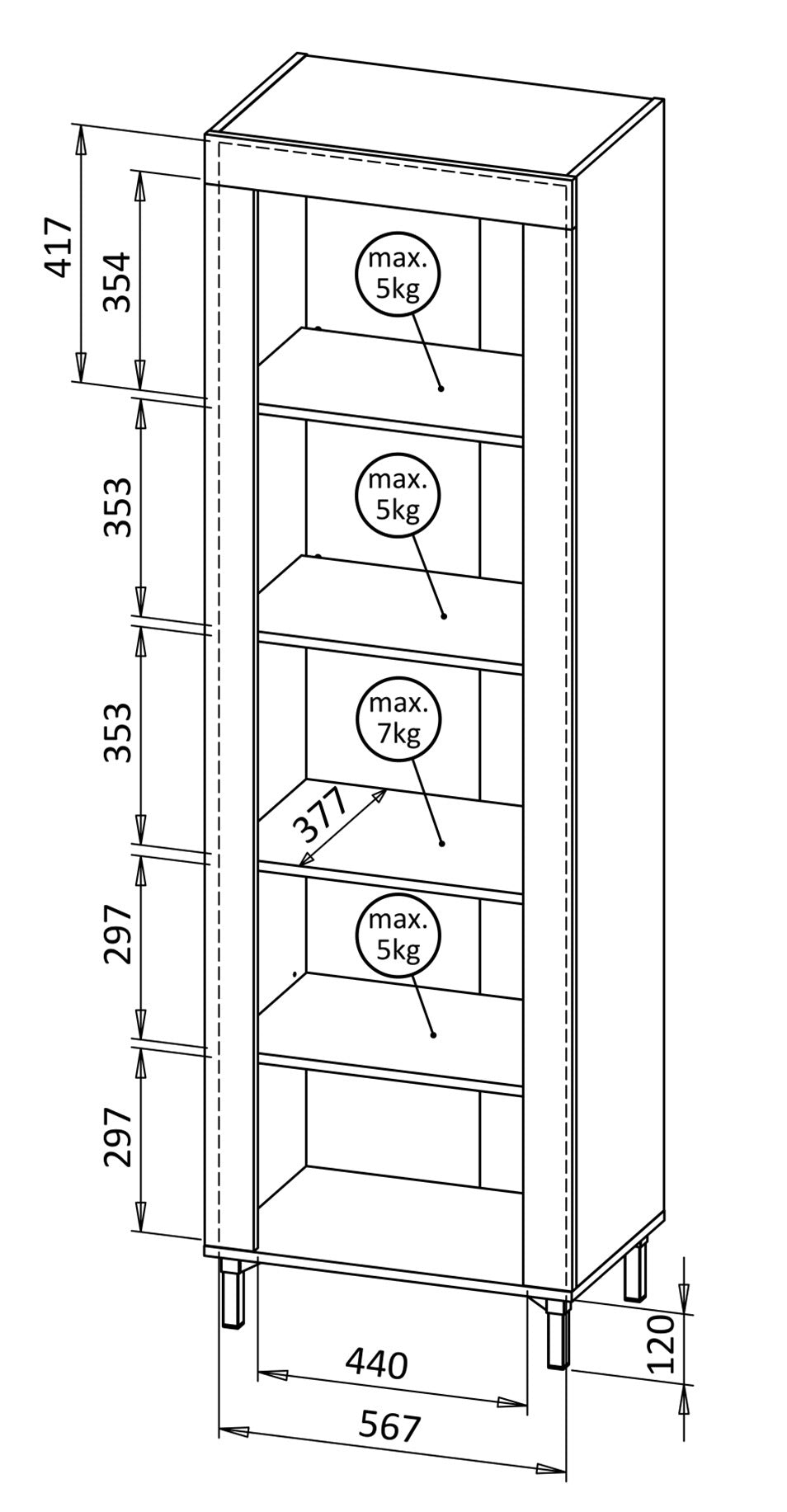 Vitrīna Lamos 56/148/38 cm balts/melns - N1 Home