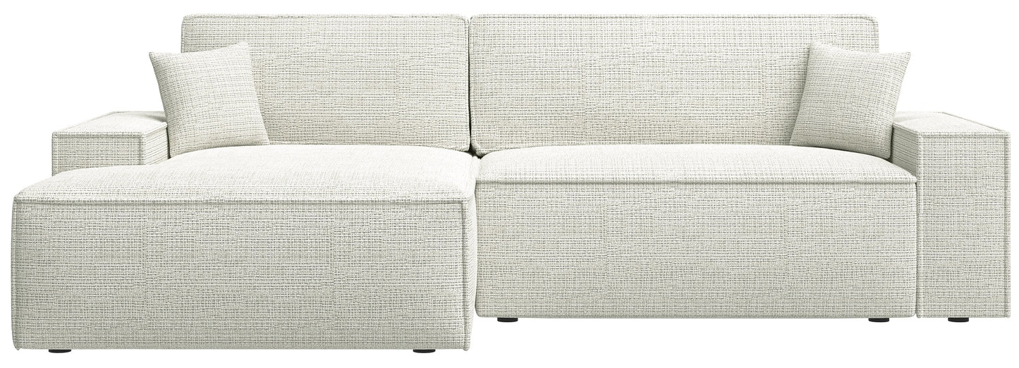 REFESE L-veida dīvāns ar gulēšanas funkciju un glabāšanas kasti, gaiši pelēks šenils, kreisa puse Cremona 01 - N1 Home