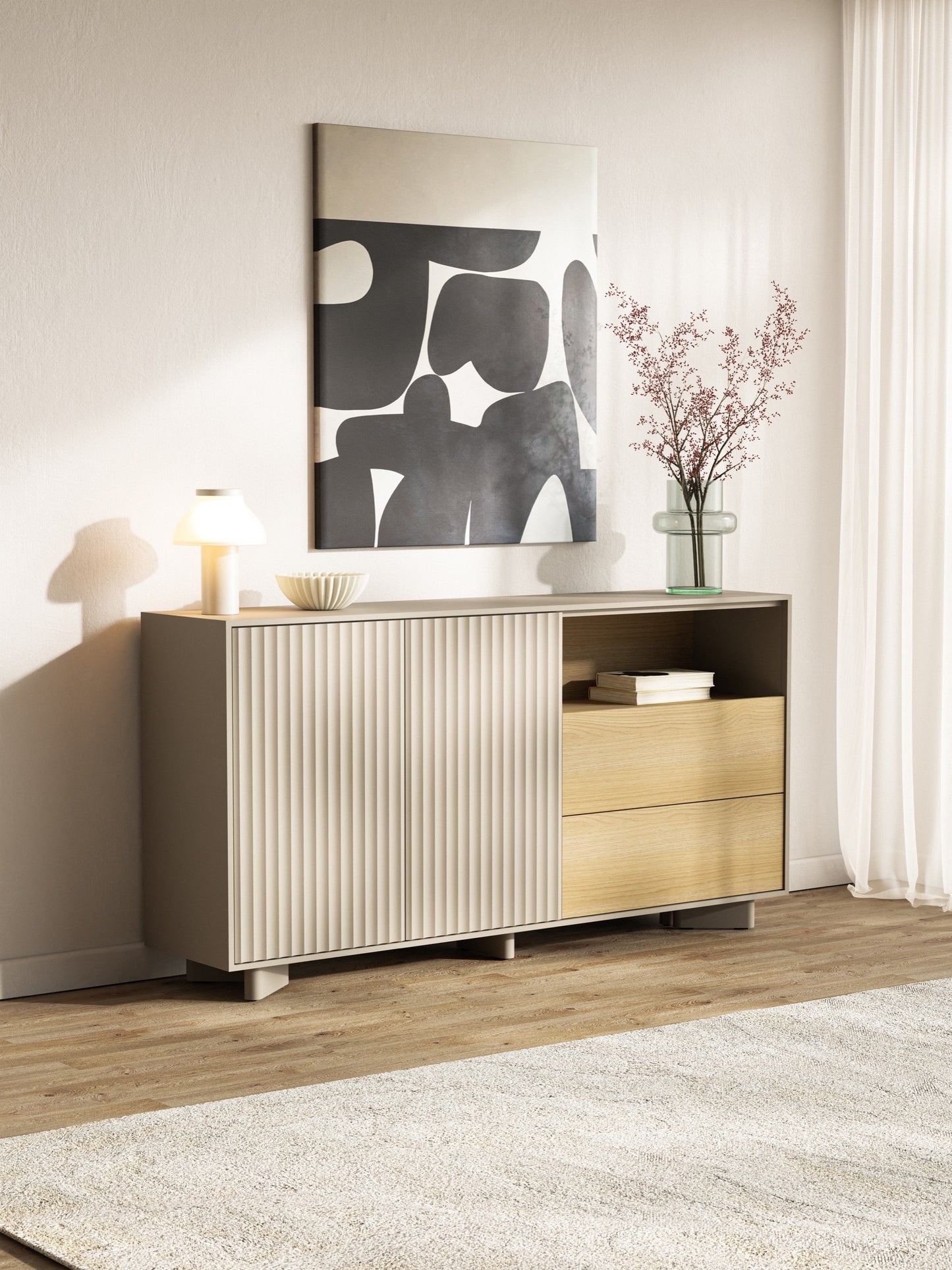 Kumode Distri Riffle 156/80/35 cm Vičencas ozols/kašmirs