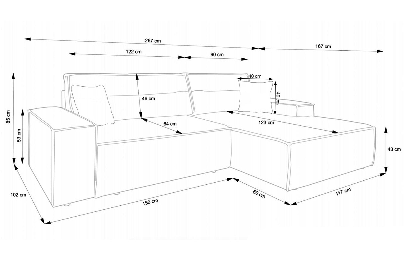 REFESE L-veida dīvāns ar gulēšanas funkciju un glabāšanas kasti, pelēks, kreisa/laba puse Poso 60 - N1 Home