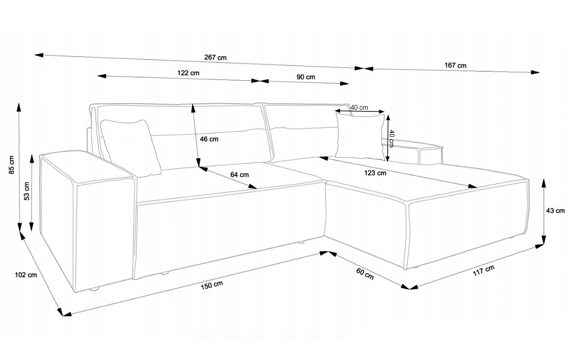 REFESE L-veida dīvāns ar gulēšanas funkciju un glabāšanas kasti, pelēks, kreisa/laba puse Poso 60 - N1 Home