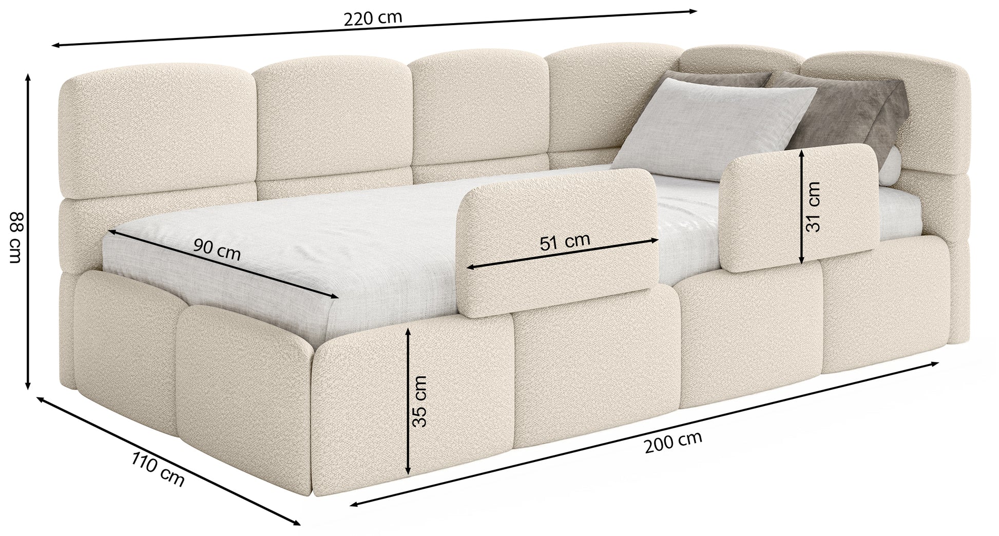 Gulra ar matraci Clod 220/88/110 cm Piano 05 - N1 Home