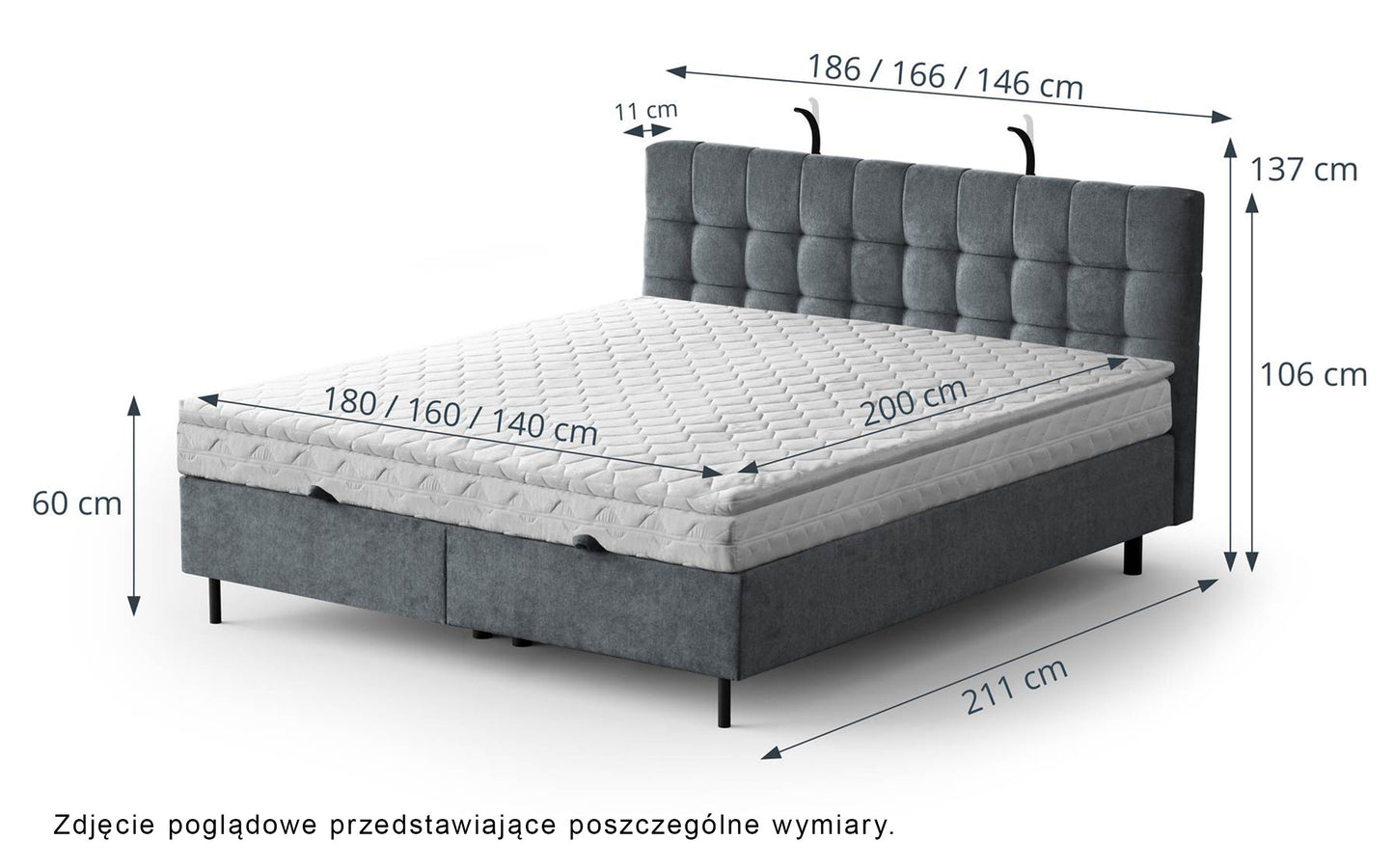 NUNA Kontinentālā gulta 140/160/180x200 cm ar glabātuvi un LED apgaismojumu, bēšs samts